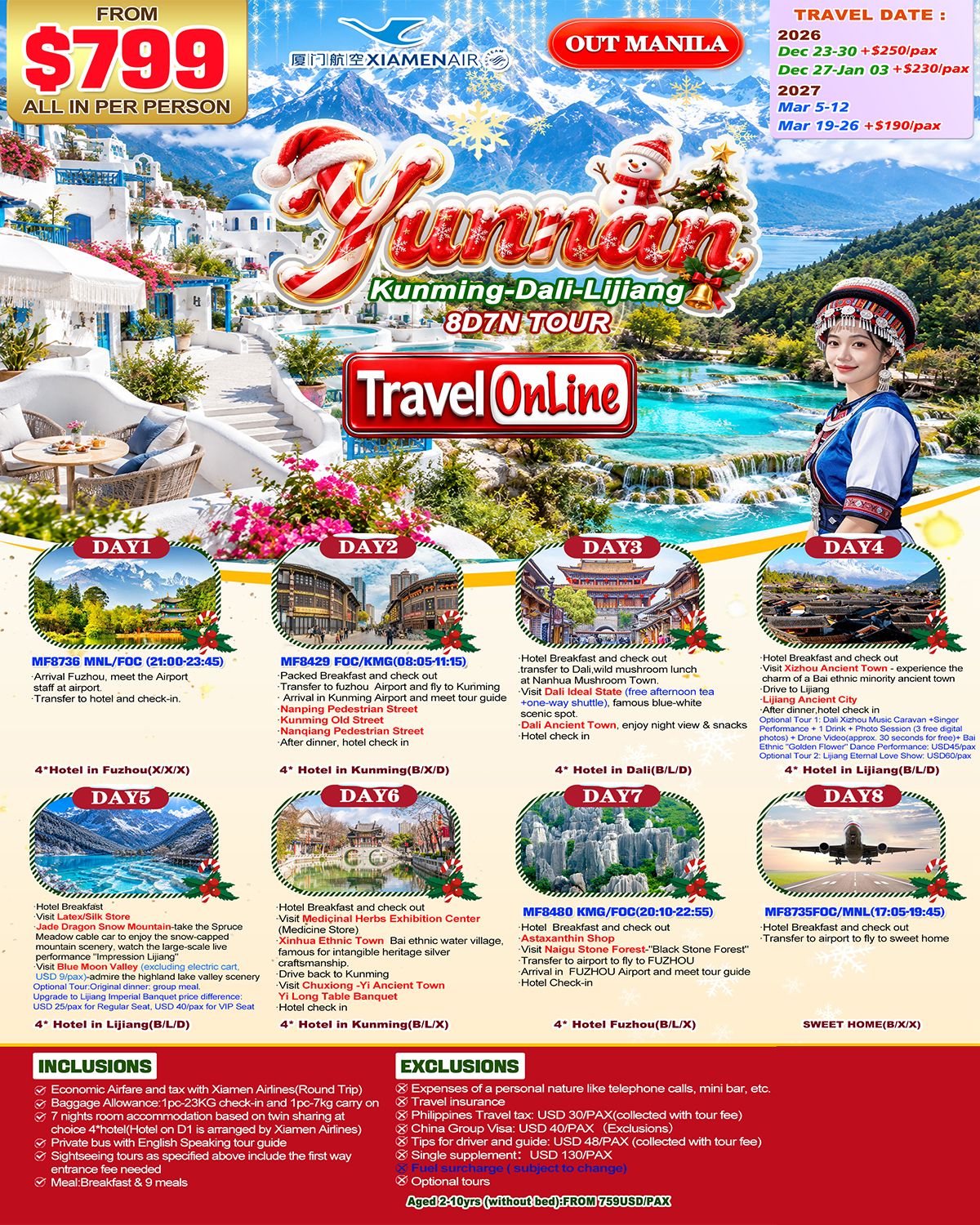 YUNNAN CHINA 8 DAYS 7 NIGHTS ALL IN JOINER GROUP TOUR PACKAGE FROM MANILA PHILIPPINES - AS LOW AS: $799/PAX - TRAVELONLINE promo image