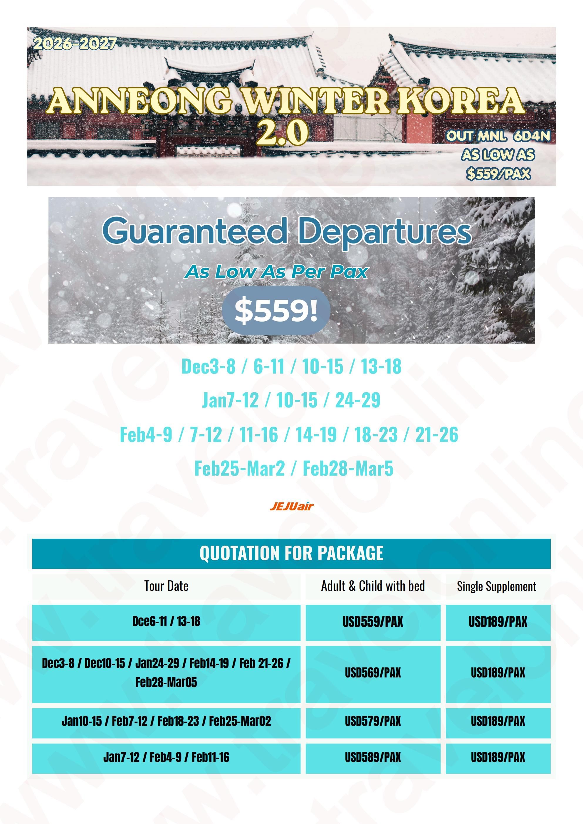 KOREA 6 DAYS 4 NIGHTS ALL IN JOINER GROUP TOUR PACKAGE FROM MANILA PHILIPPINES - AS LOW AS: $559/PAX - TRAVELONLINE itinerary