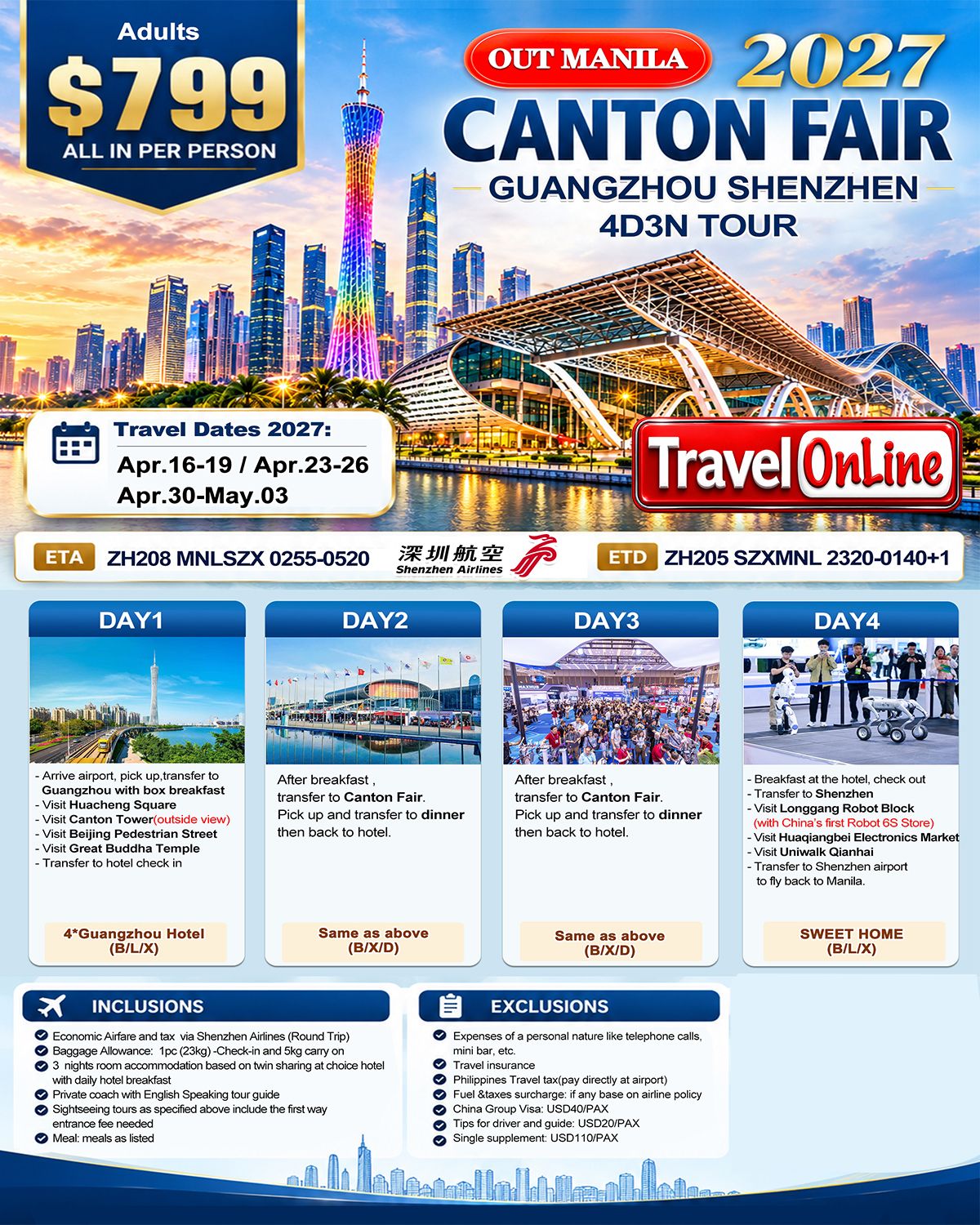 GUANGZHOU SHENZHEN CANTON FAIR CHINA 4 DAYS 3 NIGHTS ALL IN JOINER GROUP TOUR PACKAGE FROM MANILA PHILIPPINES - AS LOW AS: $799/PAX - TRAVELONLINE promo image