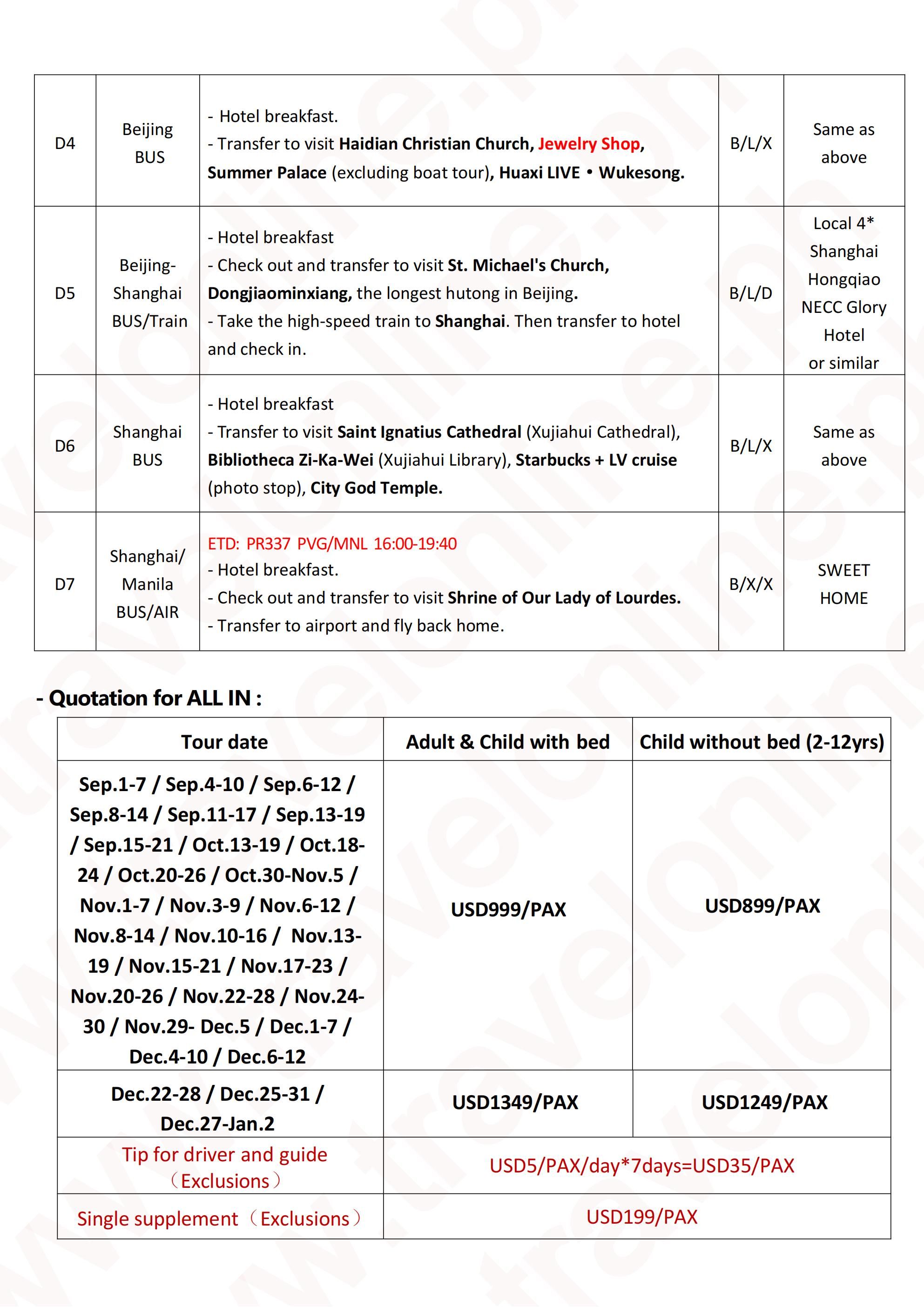 Beijing-Shanghai Pilgrimage 7D6N Tour: AS LOW AS $999/PAX itinerary