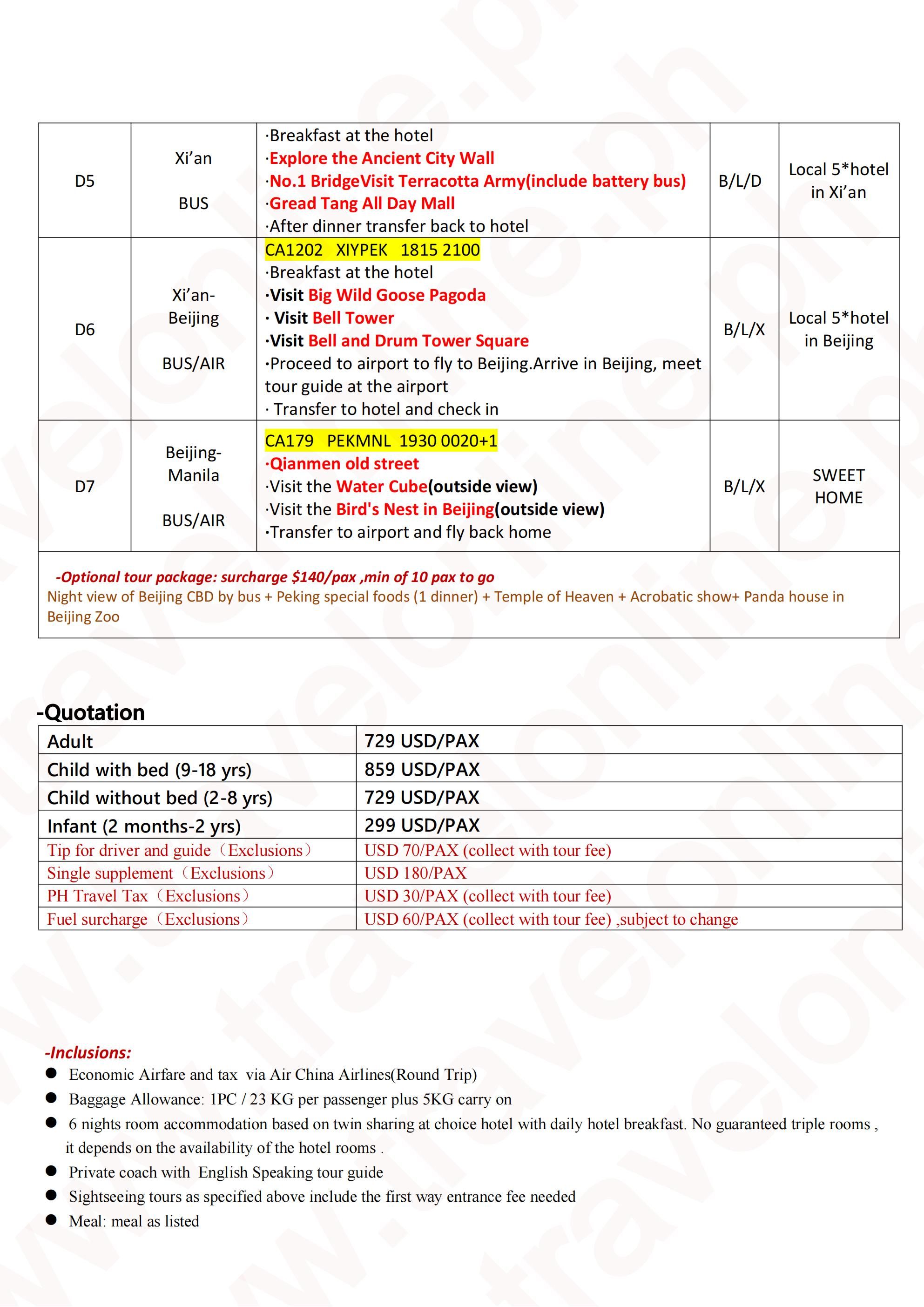 Beijing+ Terra-Cotta Warriors 7D6N ,2026: AS LOW AS $729/PAX itinerary