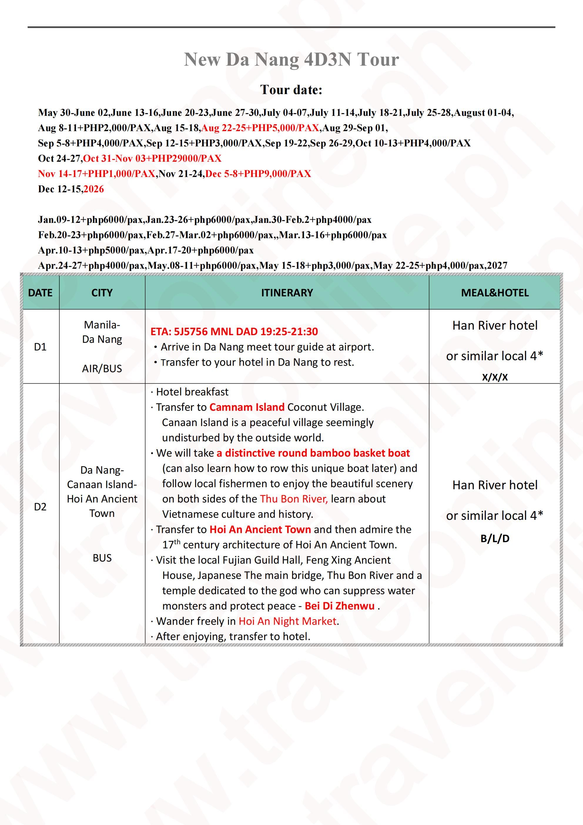 DA NANG 4D3N(5J),2026-2027:  AS LOW AS ₱21888/PAX itinerary