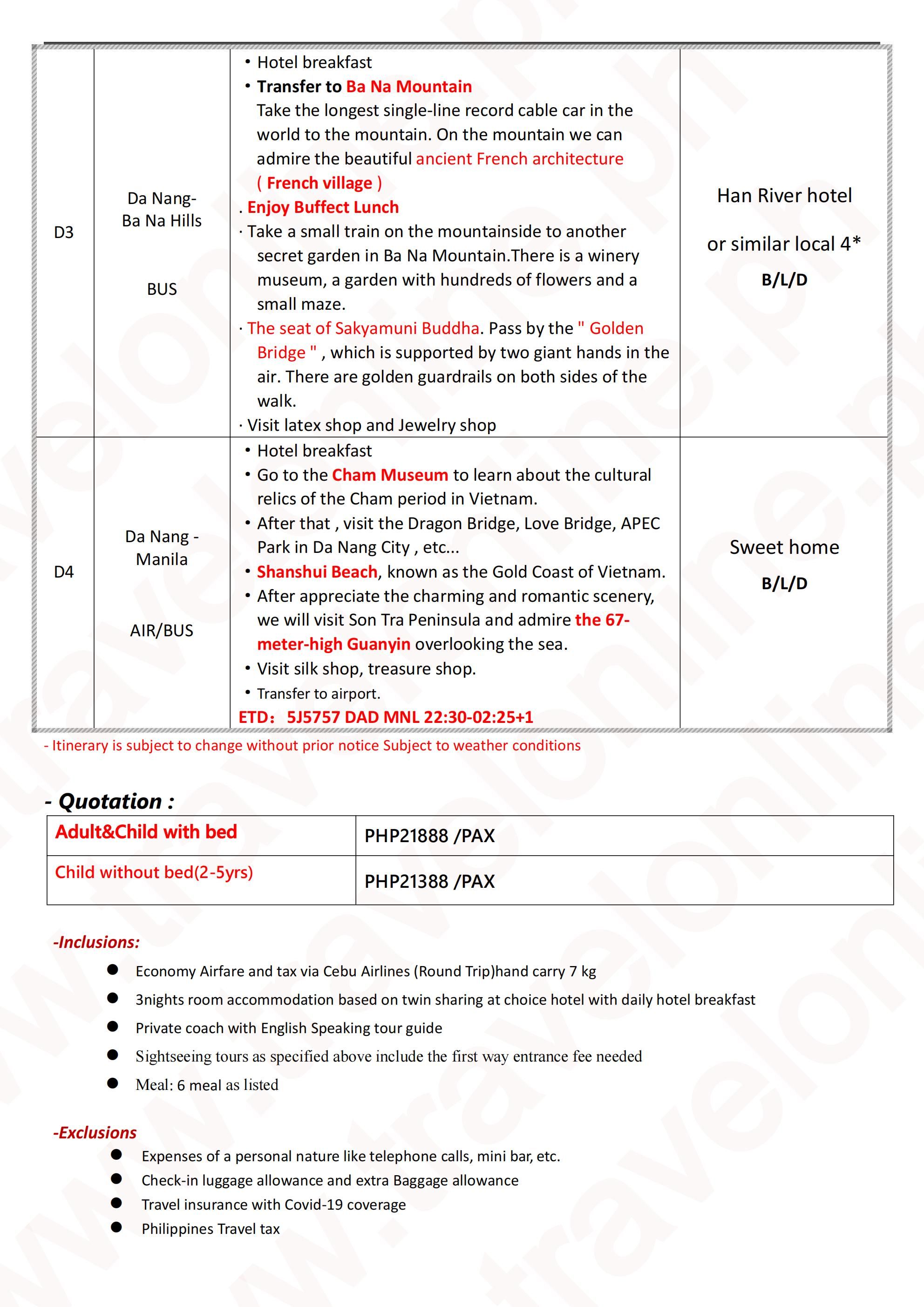 DA NANG 4D3N(5J),2026-2027:  AS LOW AS ₱21888/PAX itinerary