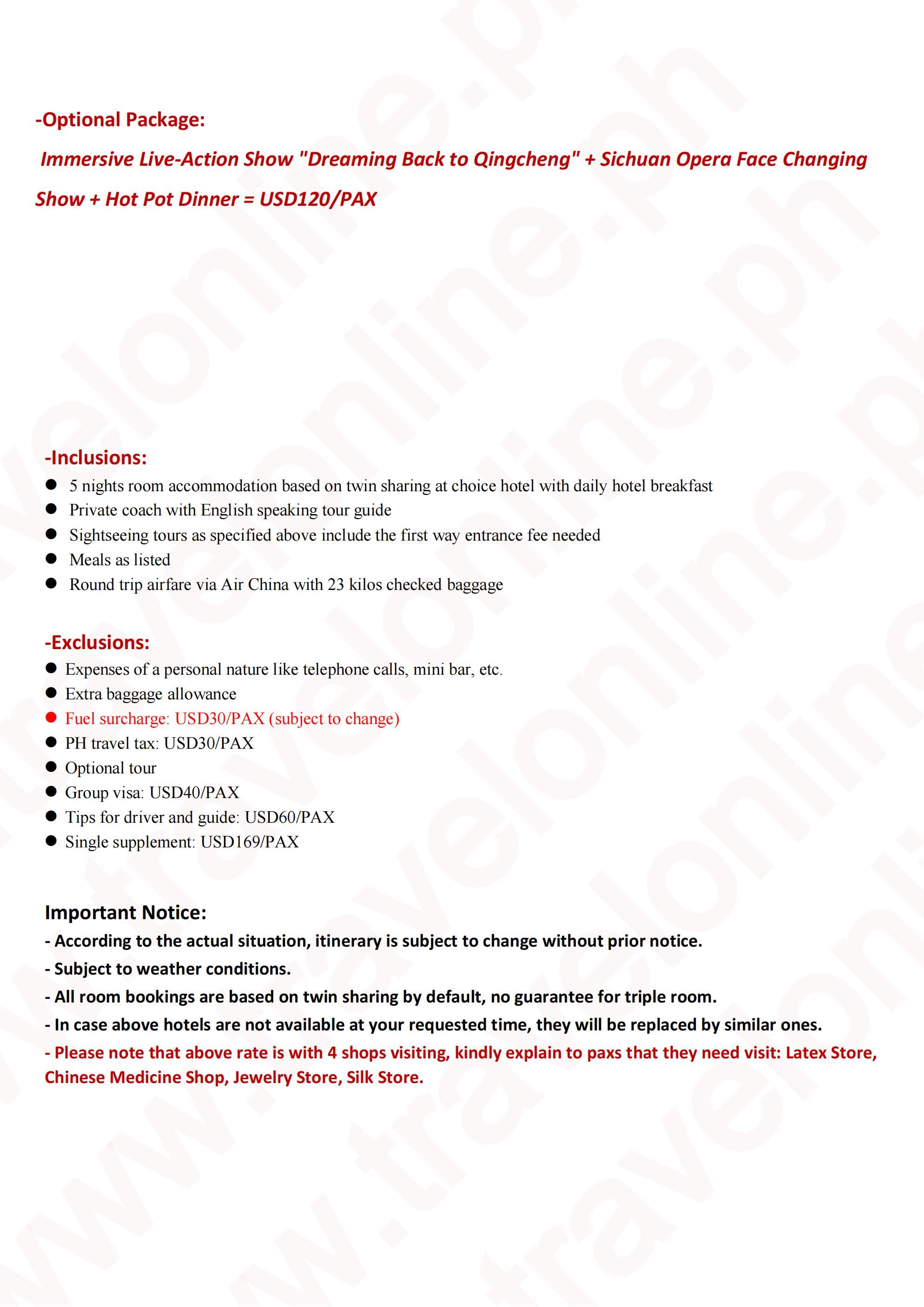 Chengdu + Dagu Glacier 6D5N (CA), TFU in TFU out: AS LOW AS $469/PAX itinerary