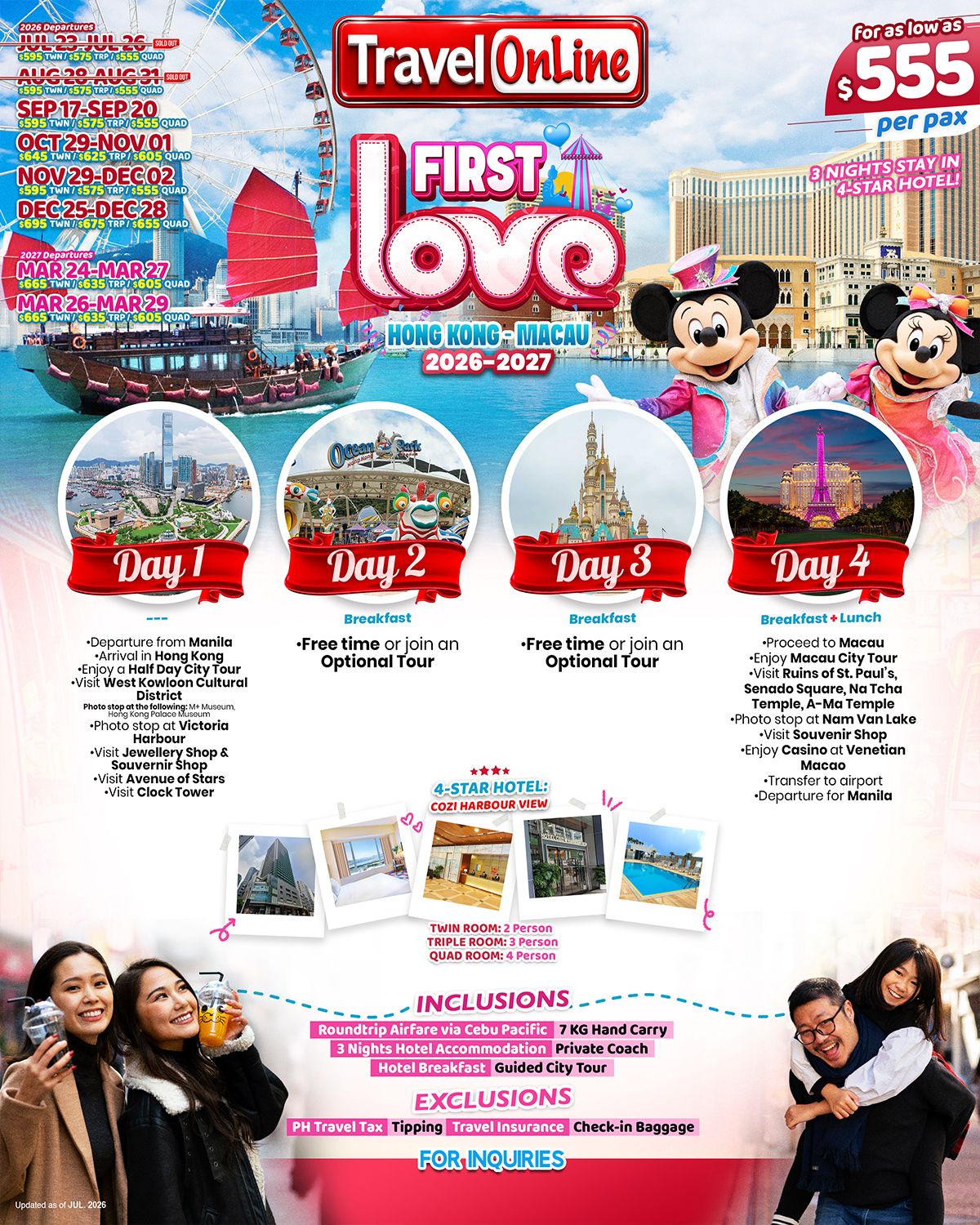 FIRST LOVE(HONGKONG-MACAU) :  AS LOW AS $555/PAX  promo image