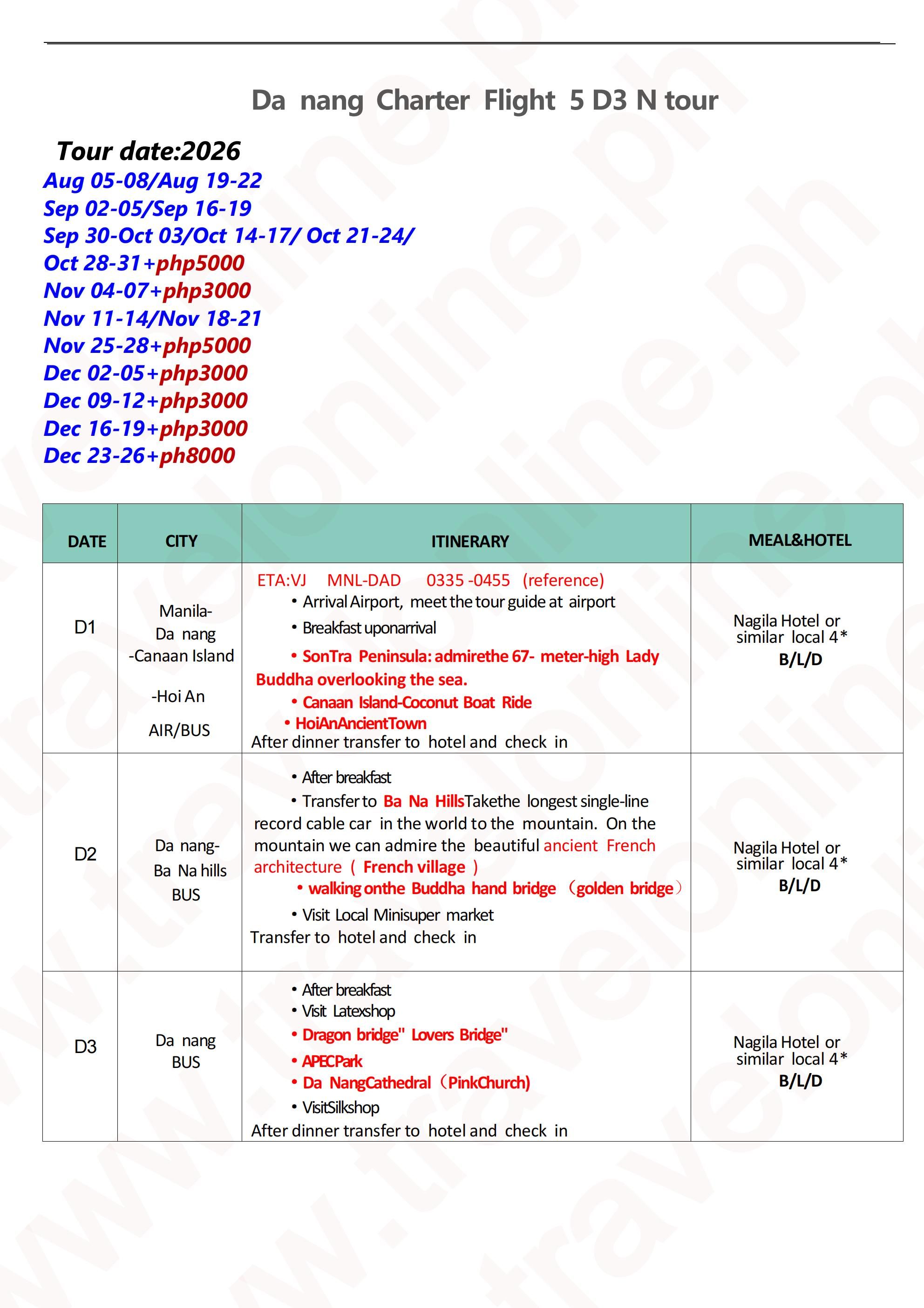 MNL-Danang Charter-VJ -5D3N: AS LOW AS ₱21888/PAX itinerary