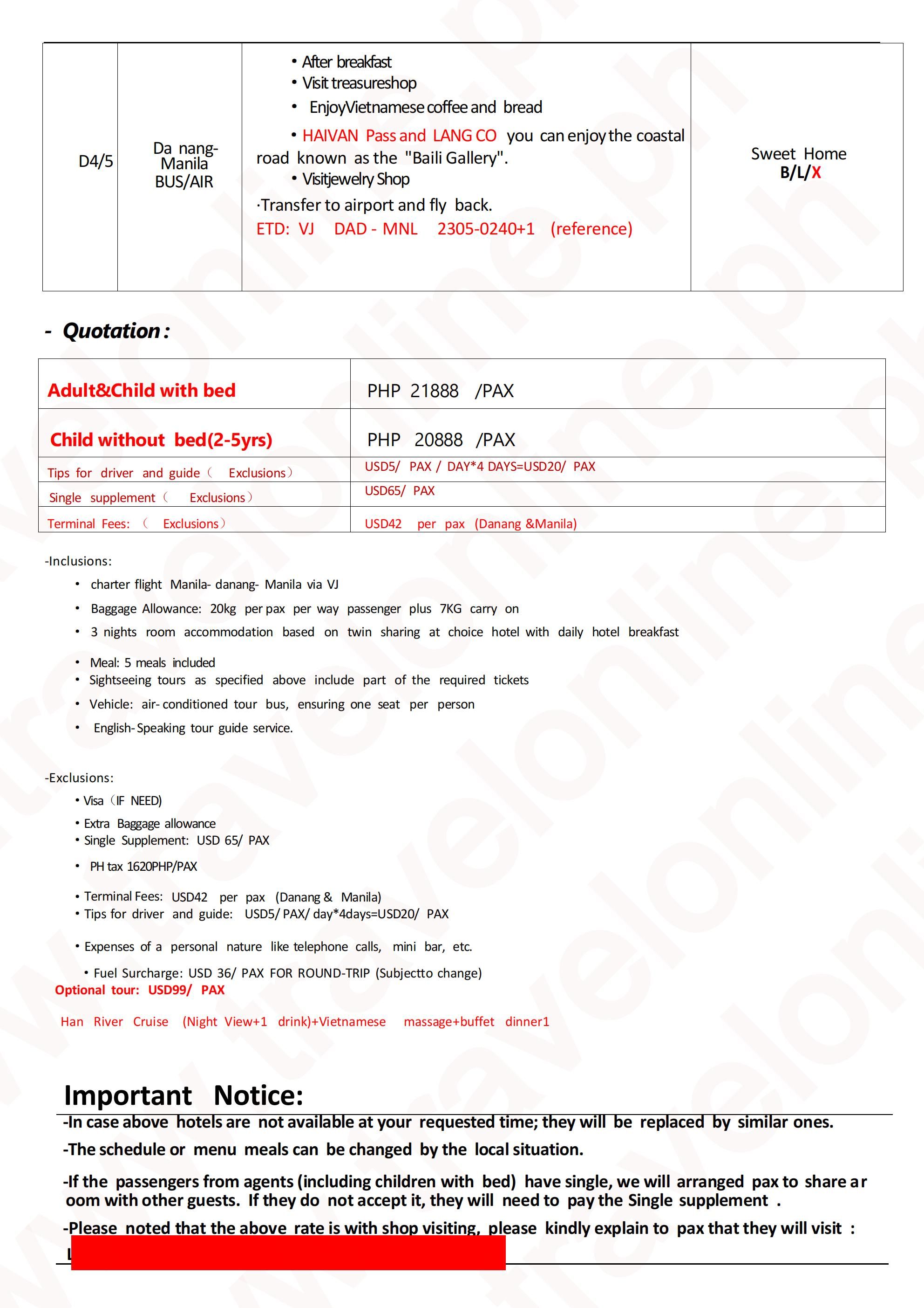 MNL-Danang Charter-VJ -5D3N: AS LOW AS ₱21888/PAX itinerary