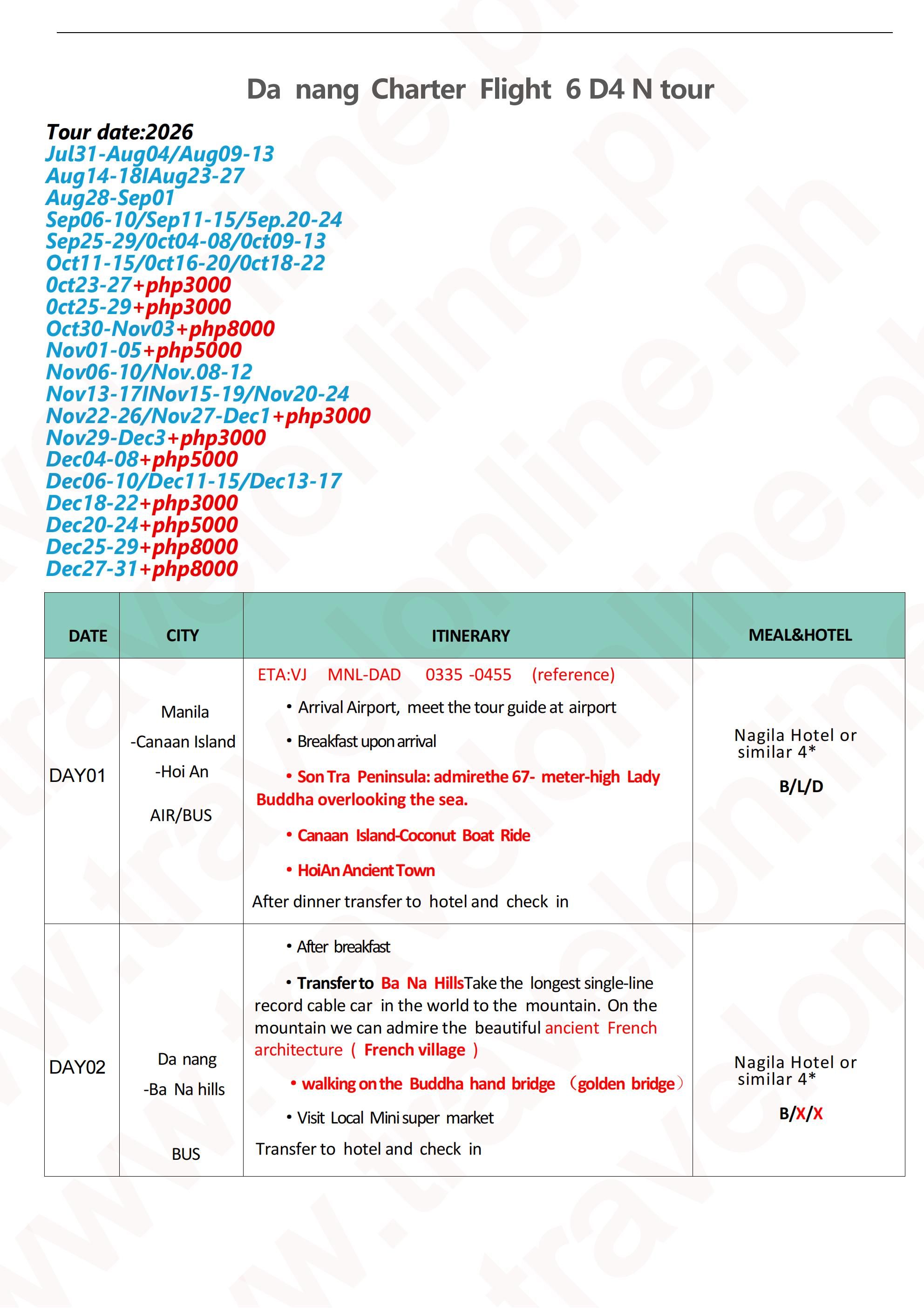 MNL-Danang Charter-VJ -6D4N: AS LOW AS ₱23888/PAX itinerary
