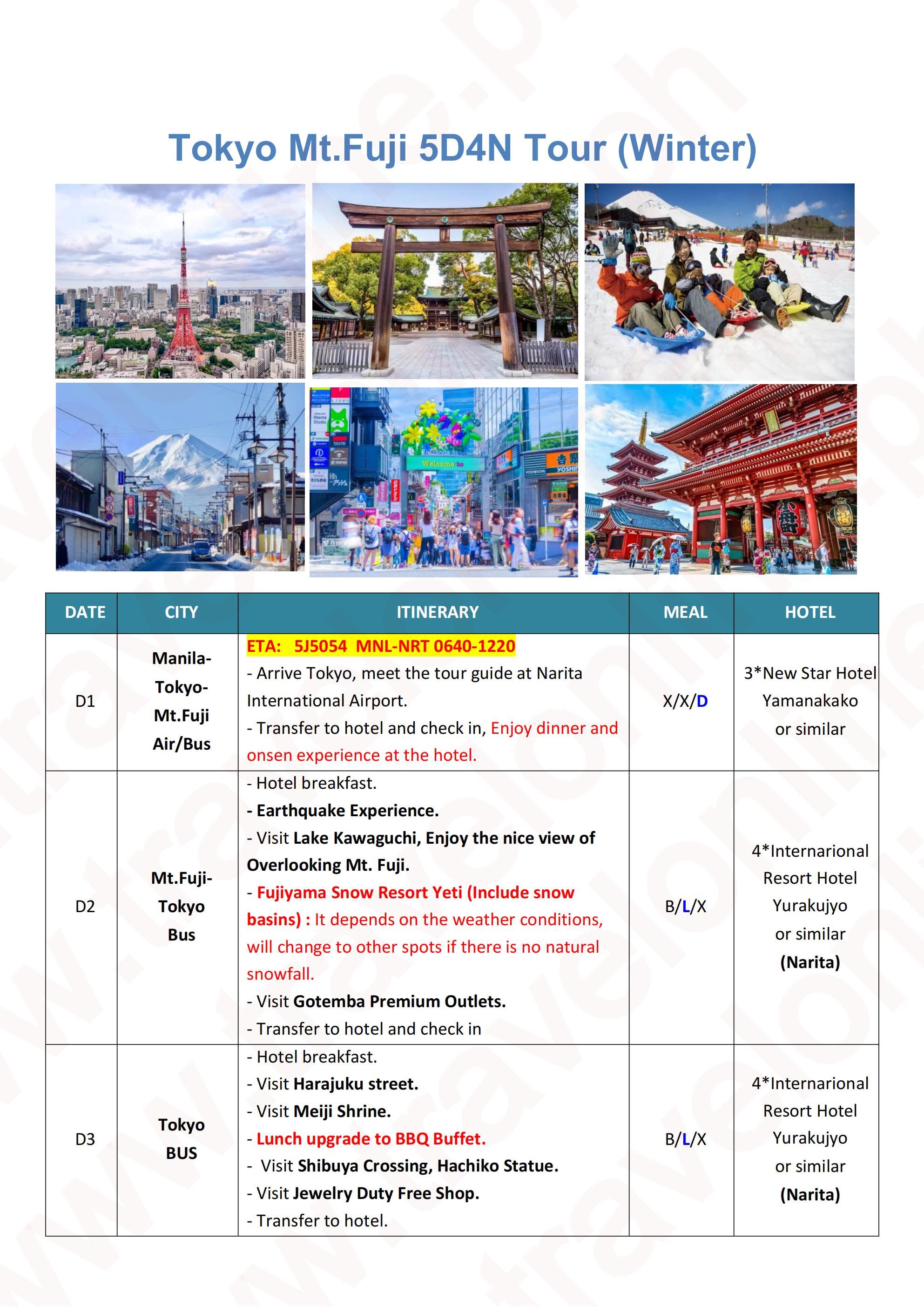 Tokyo+Mt.Fuji 5D4N (Winter): AS LOW AS $899/PAX itinerary