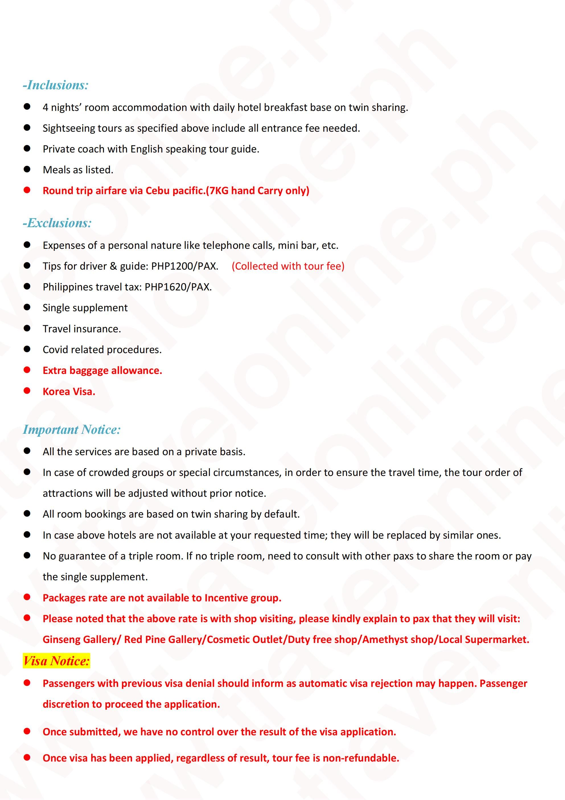 Manila Seoul 6D4N (VIA 5J) Winter, 2026: AS LOW AS ₱40888/PAX itinerary