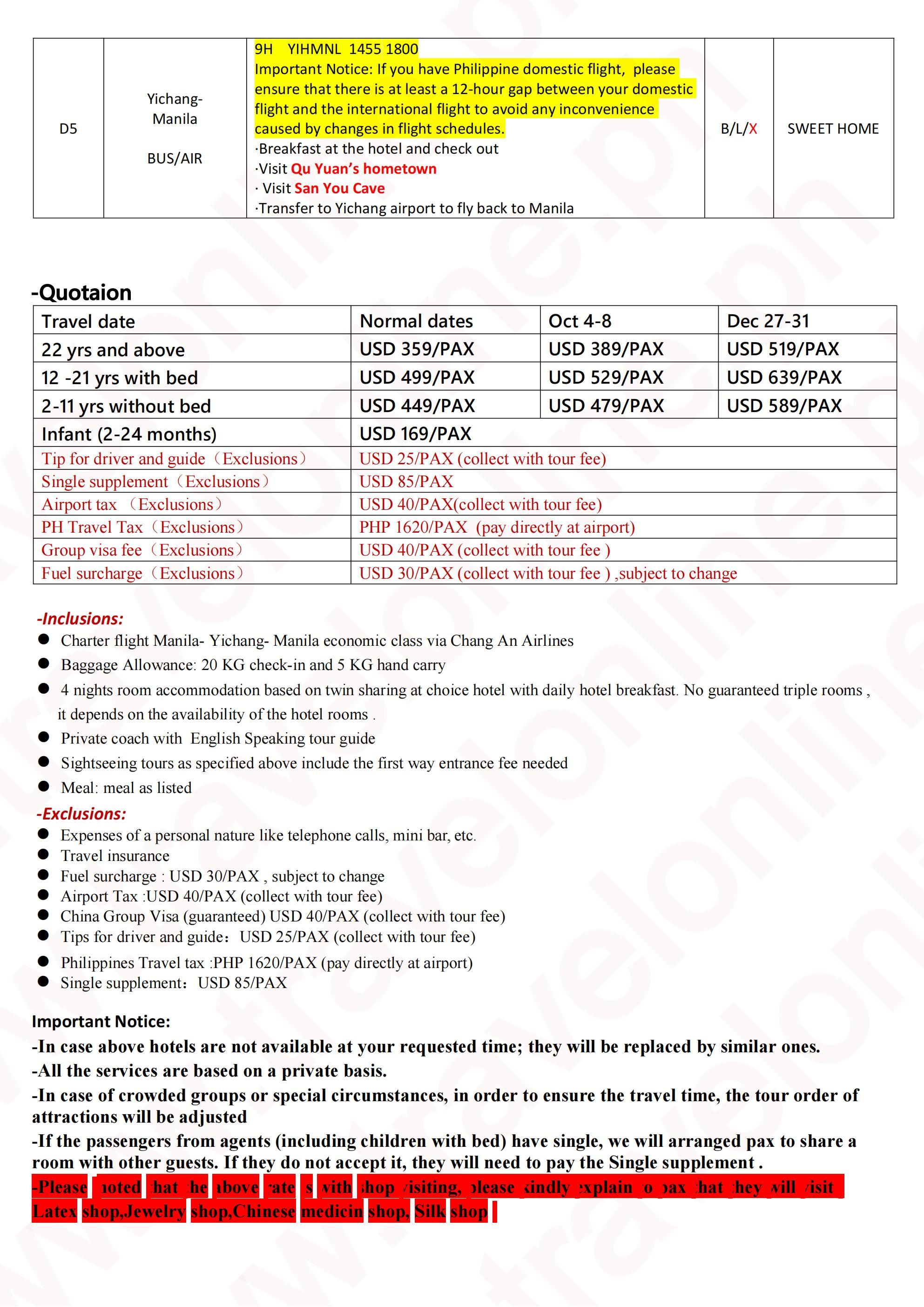 Charter Flight Avatar Yangtze River 5D4N Tour 2026: AS LOW AS  $359/PAX itinerary
