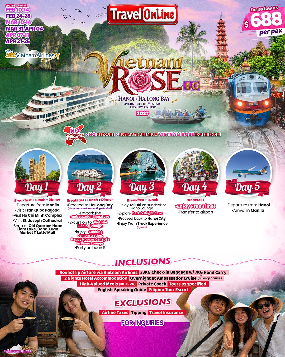VIETNAM (Vietnam Rose 1.0) 2026 - via Vietnam Airline: AS LOW AS $688/PAX promo image