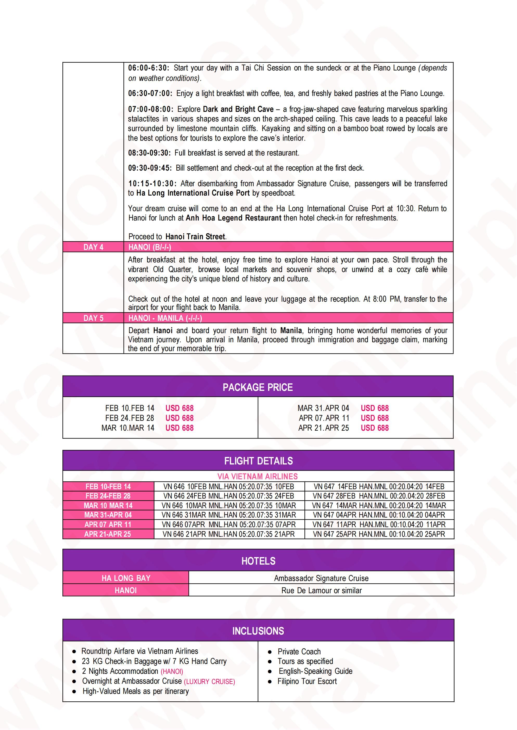 VIETNAM (Vietnam Rose 1.0) 2026 - via Vietnam Airline: AS LOW AS $688/PAX itinerary