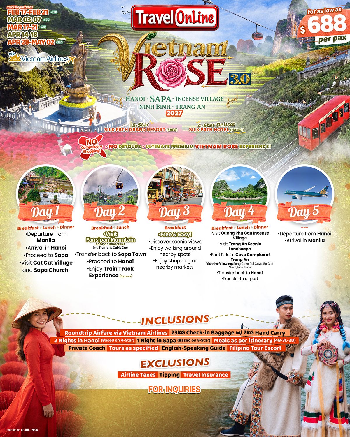 VIETNAM (Vietnam Rose 3.0-5D4N) via Vietnam Airlines: AS LOW AS $688/PAX promo image