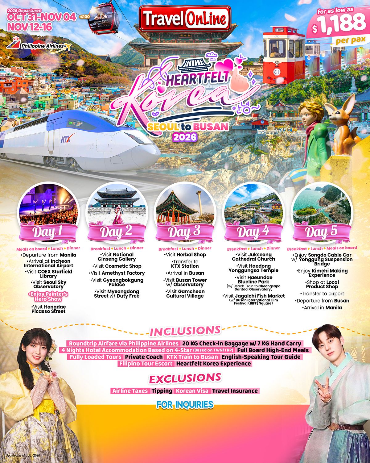 KOREA (Heartfelt Korea-Seoul to Busan) 2026 :  AS LOW AS $1188/PAX  promo image