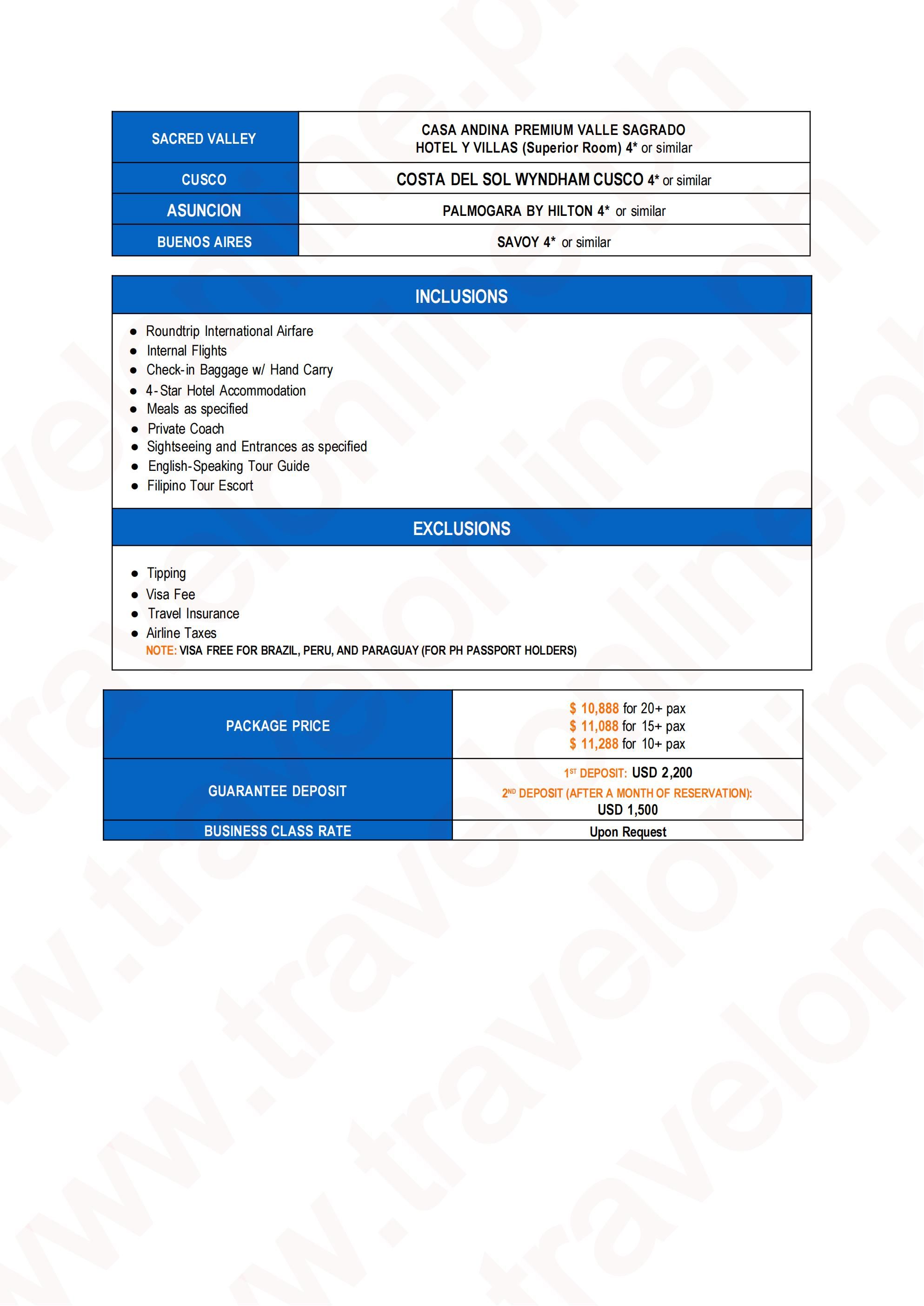 SOUTH AMERICA (Vamonos Lite) 2027: AS LOW AS $10888/PAX itinerary