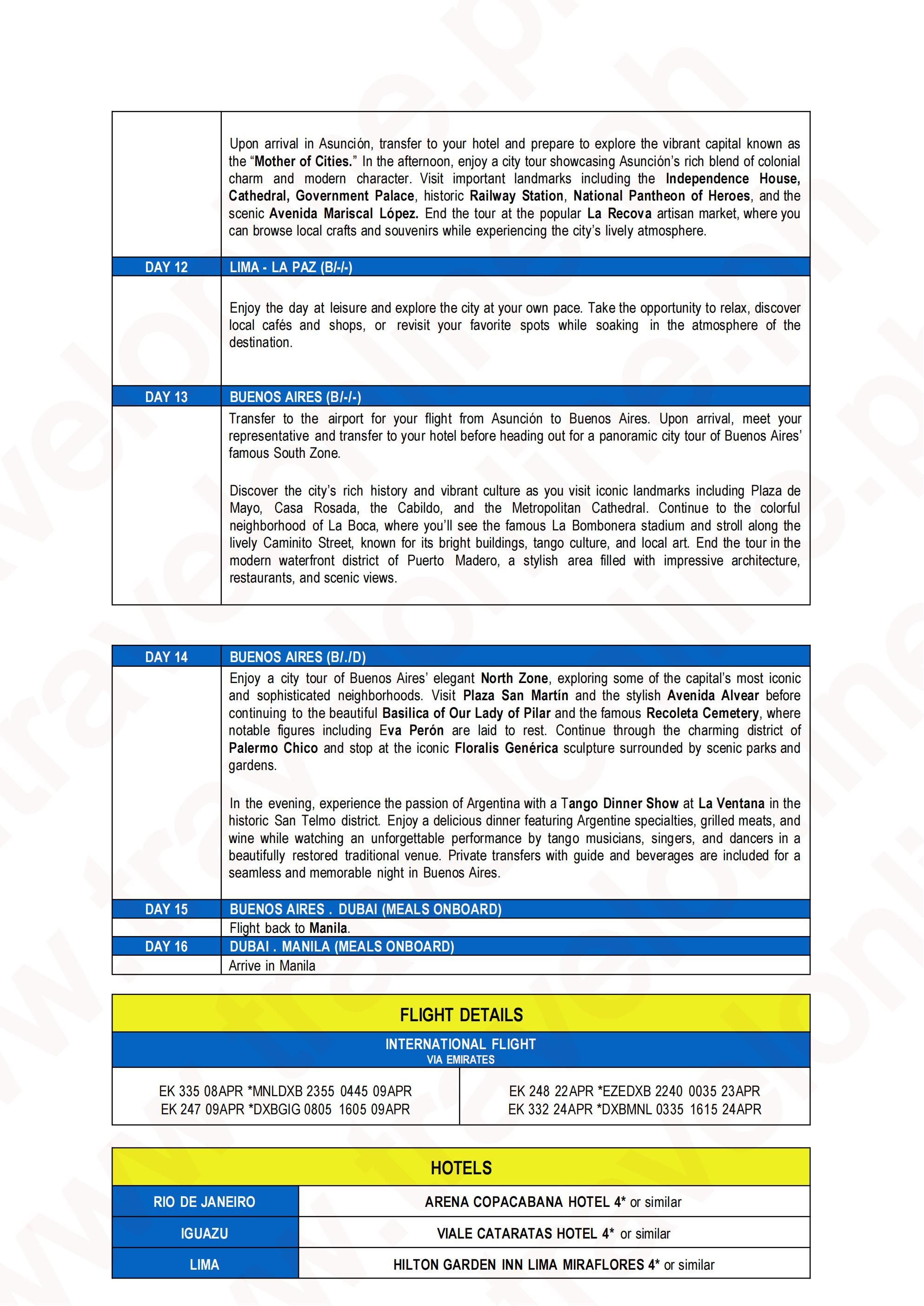 SOUTH AMERICA (Vamonos Lite) 2027: AS LOW AS $10888/PAX itinerary