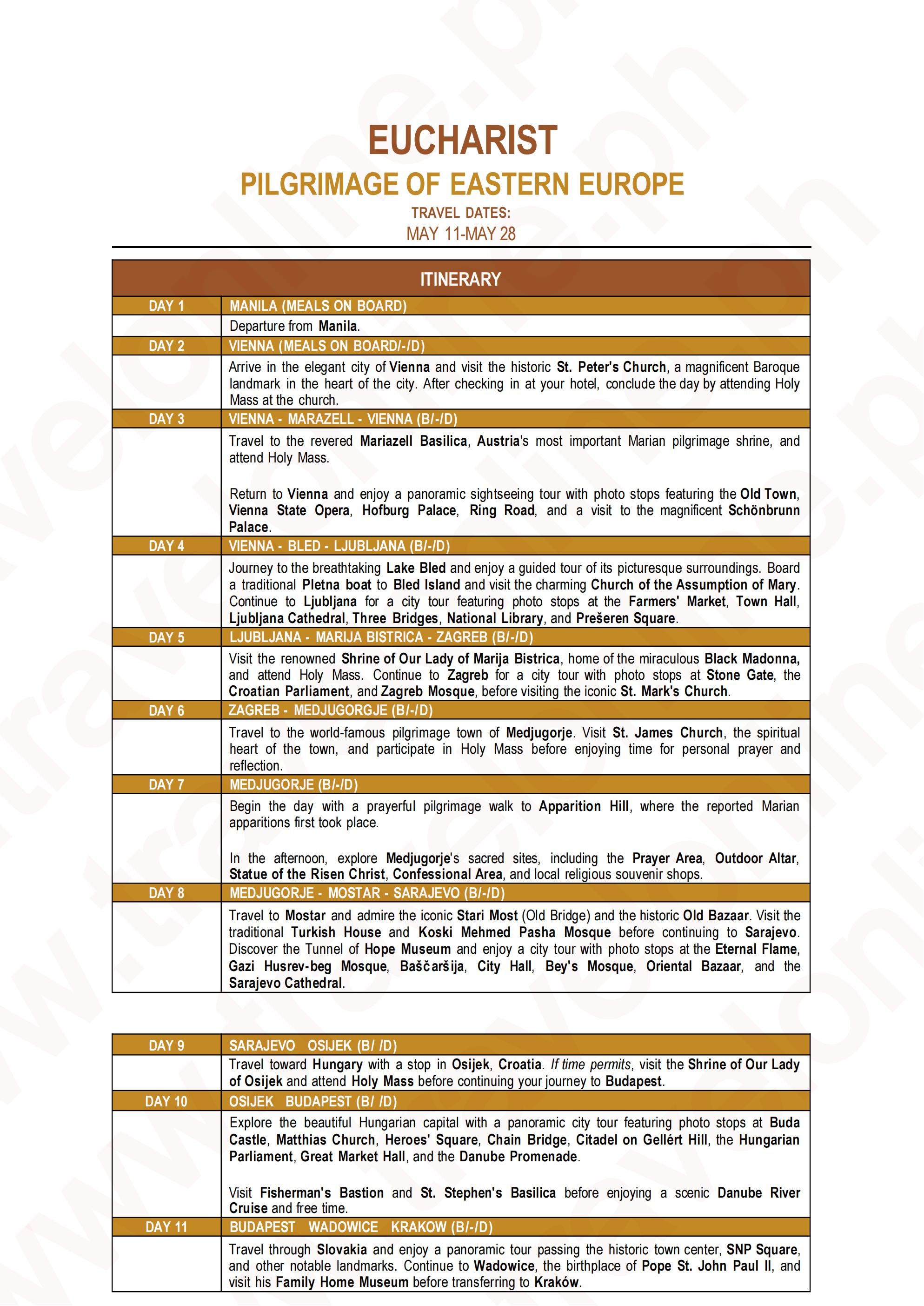 EUROPE (Eucharist) 2027: AS LOW AS $4288/PAX itinerary