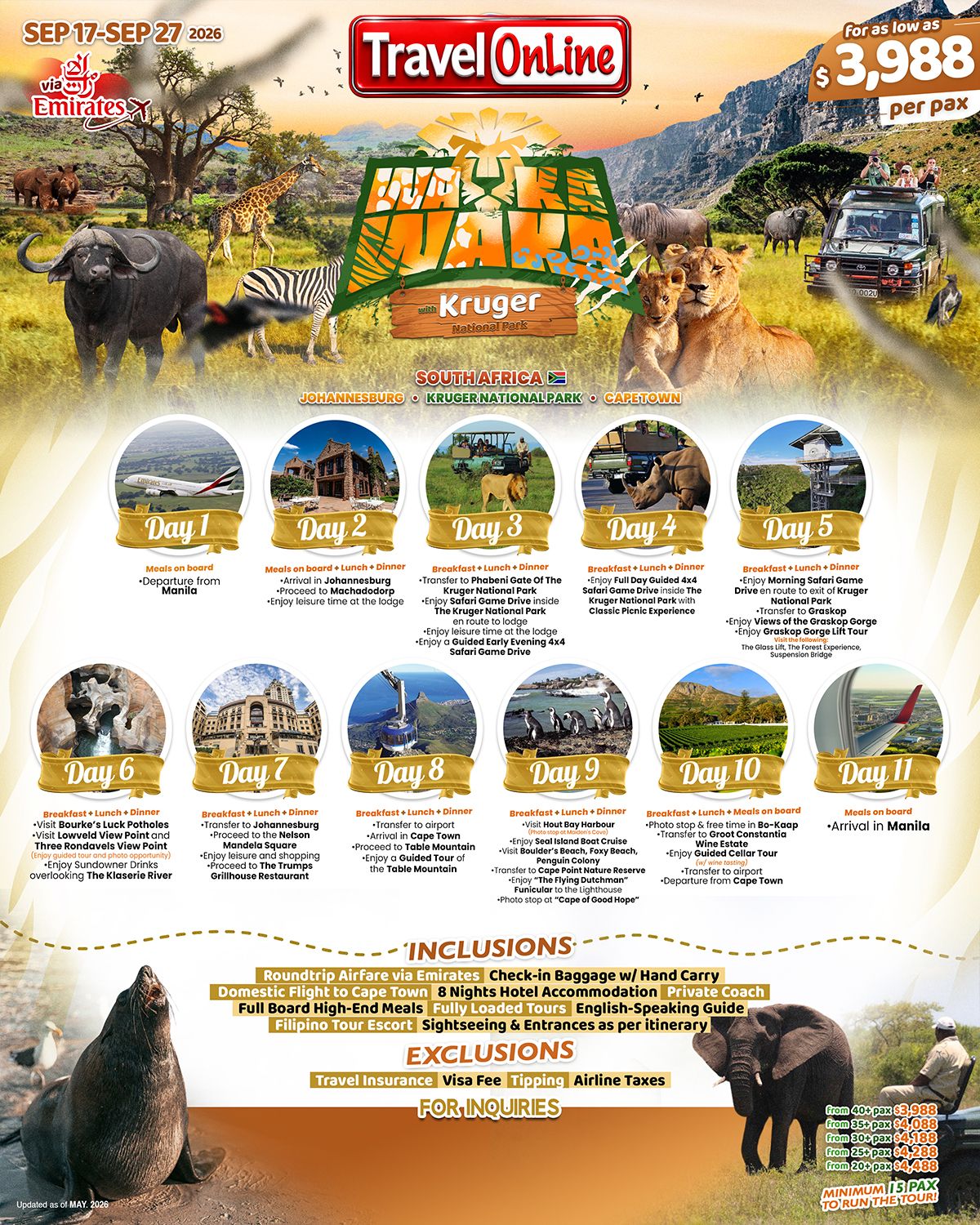 AFRICA (Waka waka_ with Kruger National Park) 2026: AS LOW AS $3988/PAX promo image
