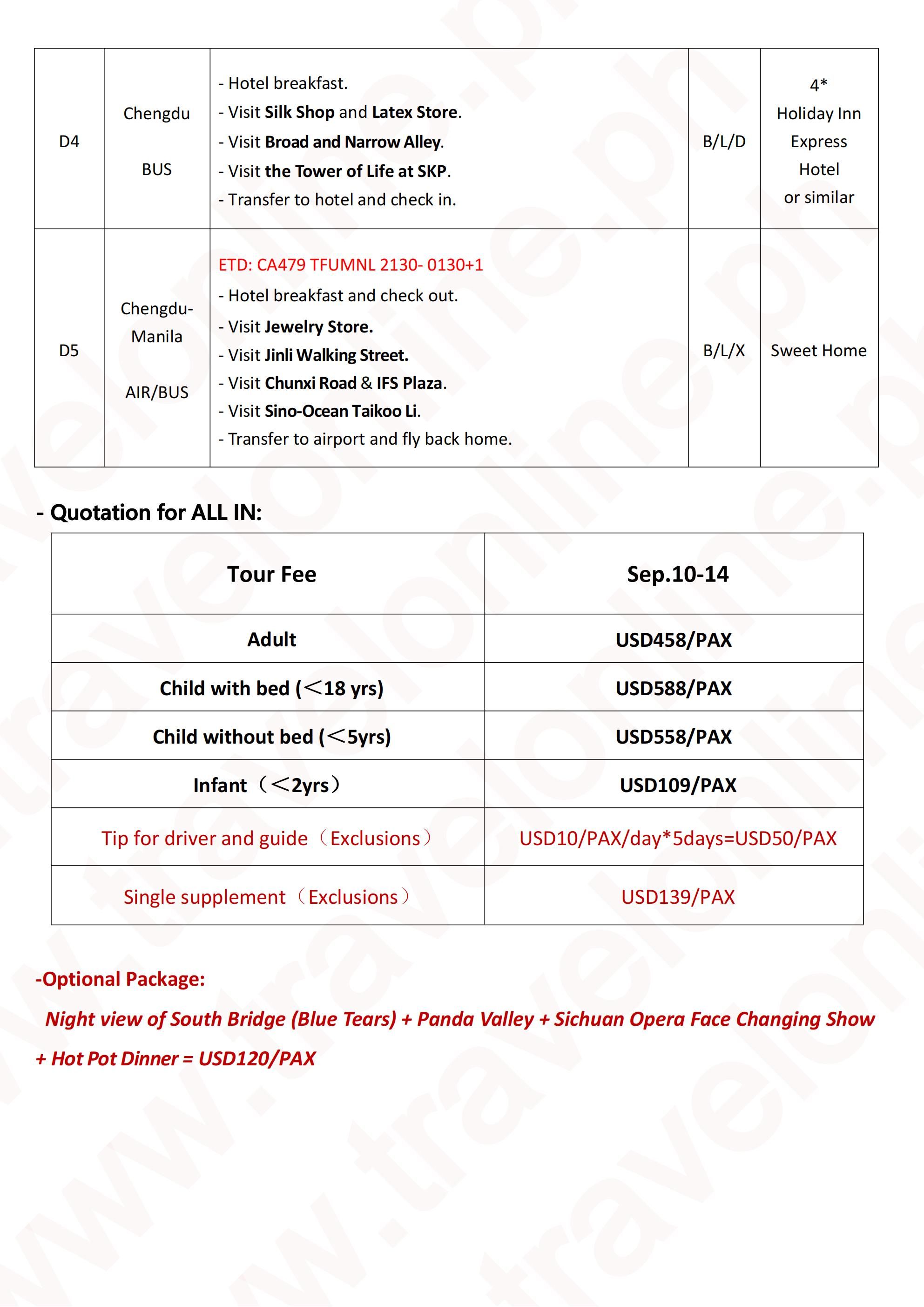 Chengdu + Dagu Glacier 5D4N via CA: AS LOW AS $458/PAX itinerary