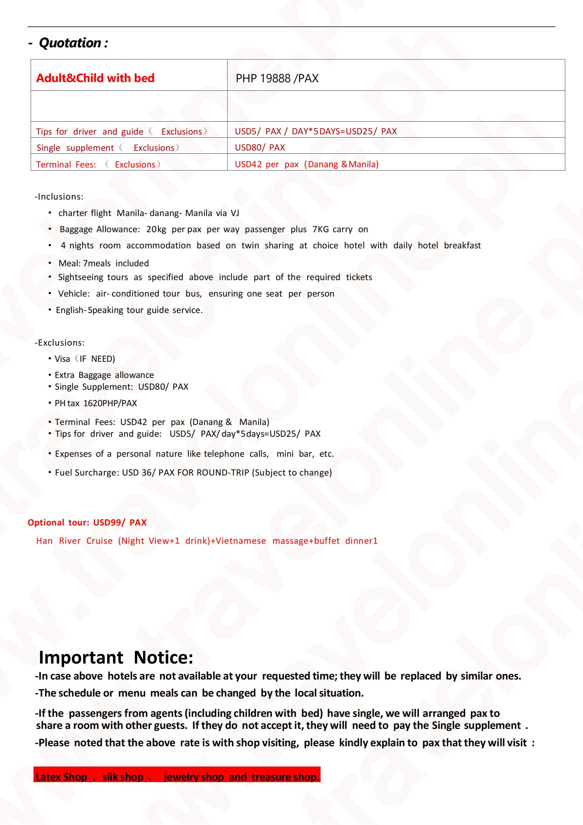 Manila-Danang-5D4N-Charter flight: AS LOW AS ₱19888/PAX itinerary