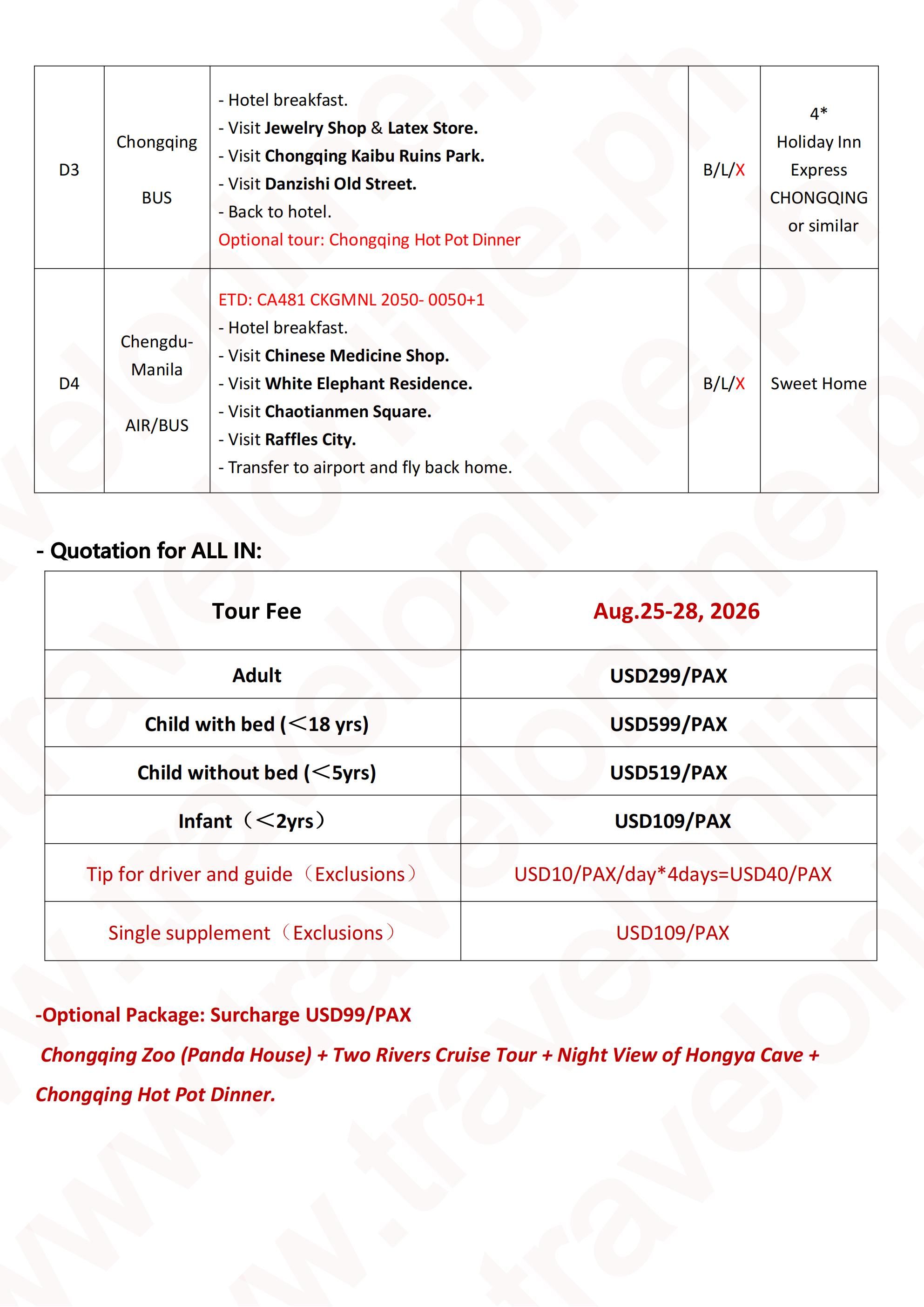 Chongqing 4D3N (CA), 2026: AS LOW AS $299/PAX itinerary