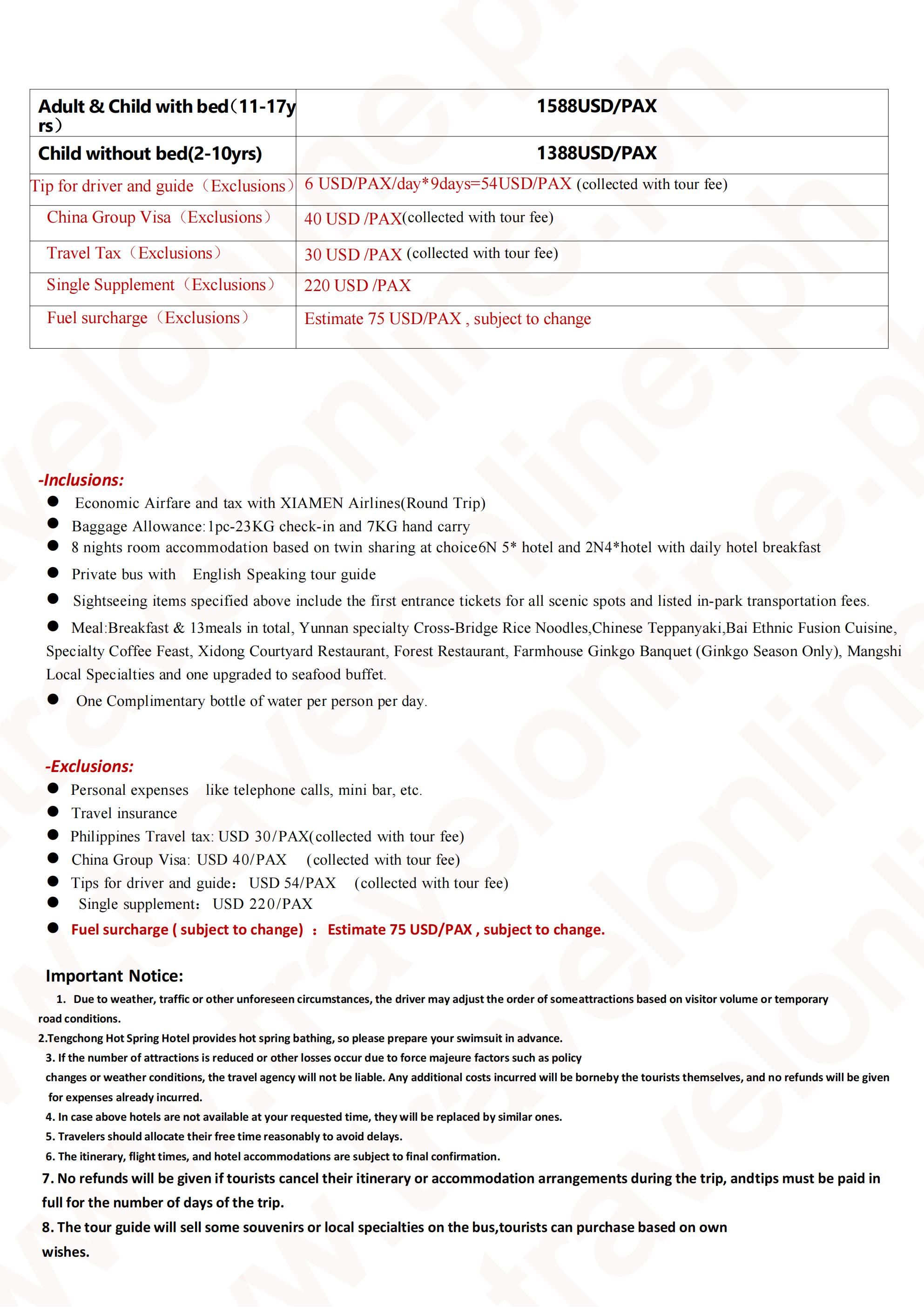 New Yunnan(Tengchong) 9D8N Tour: AS LOW AS $1588/PAX itinerary
