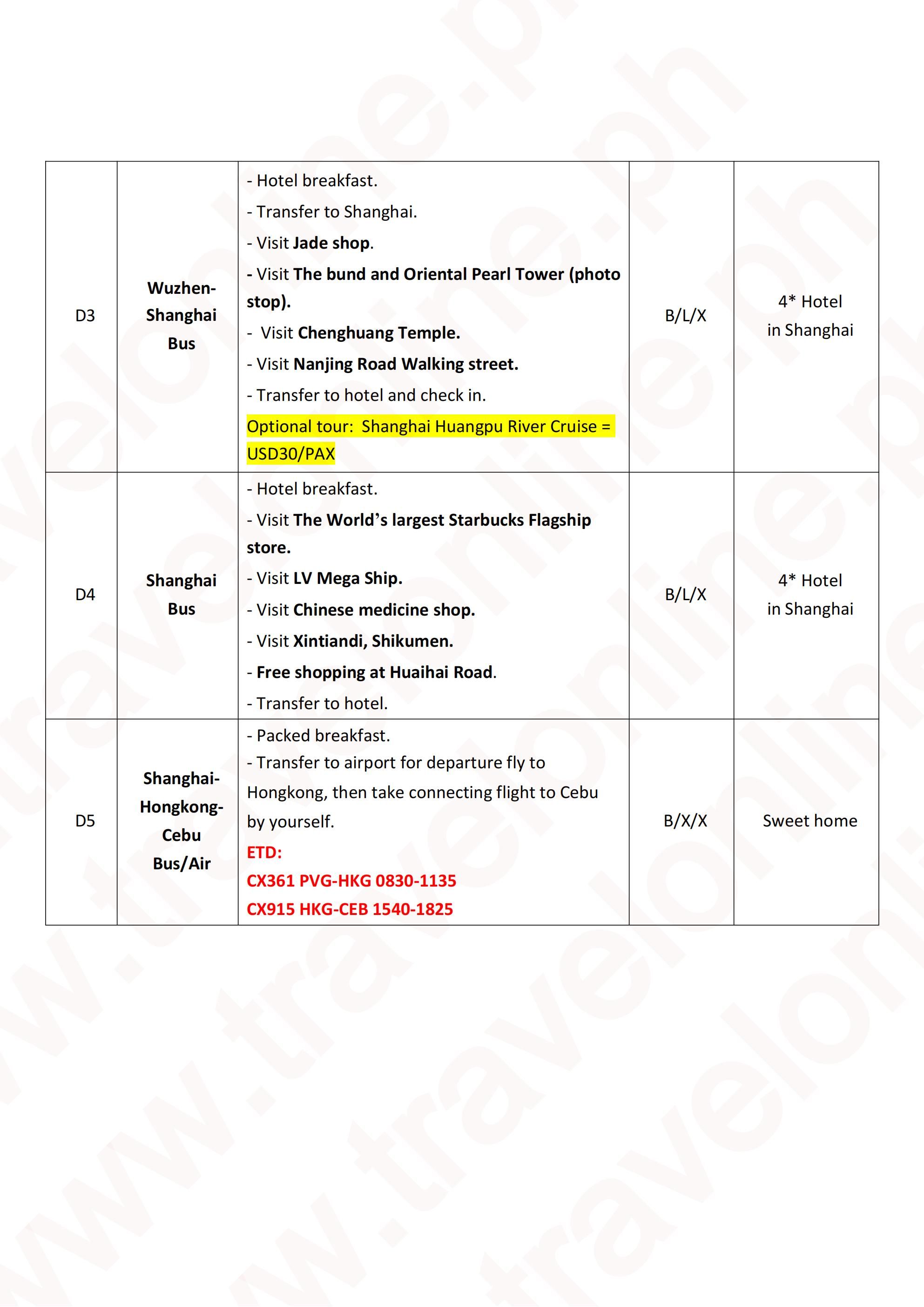 Shanghai Hangzhou Wuzhen 5D4N Tour: AS LOW AS $569/PAX itinerary