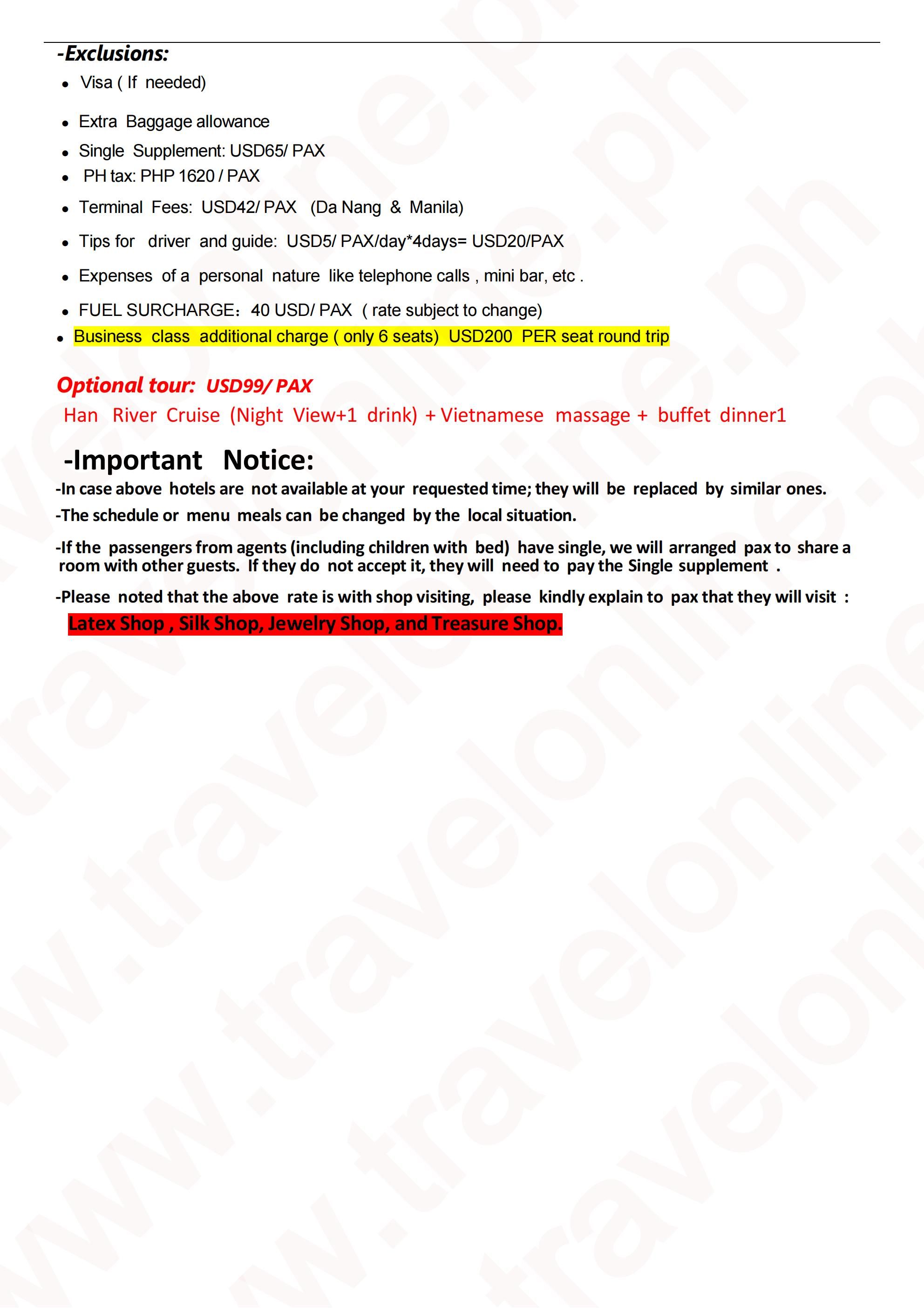MNL-Danang-Charter Flight Bamboo 5D3N tour, 2027B: AS LOW AS ₱23888/PAX itinerary