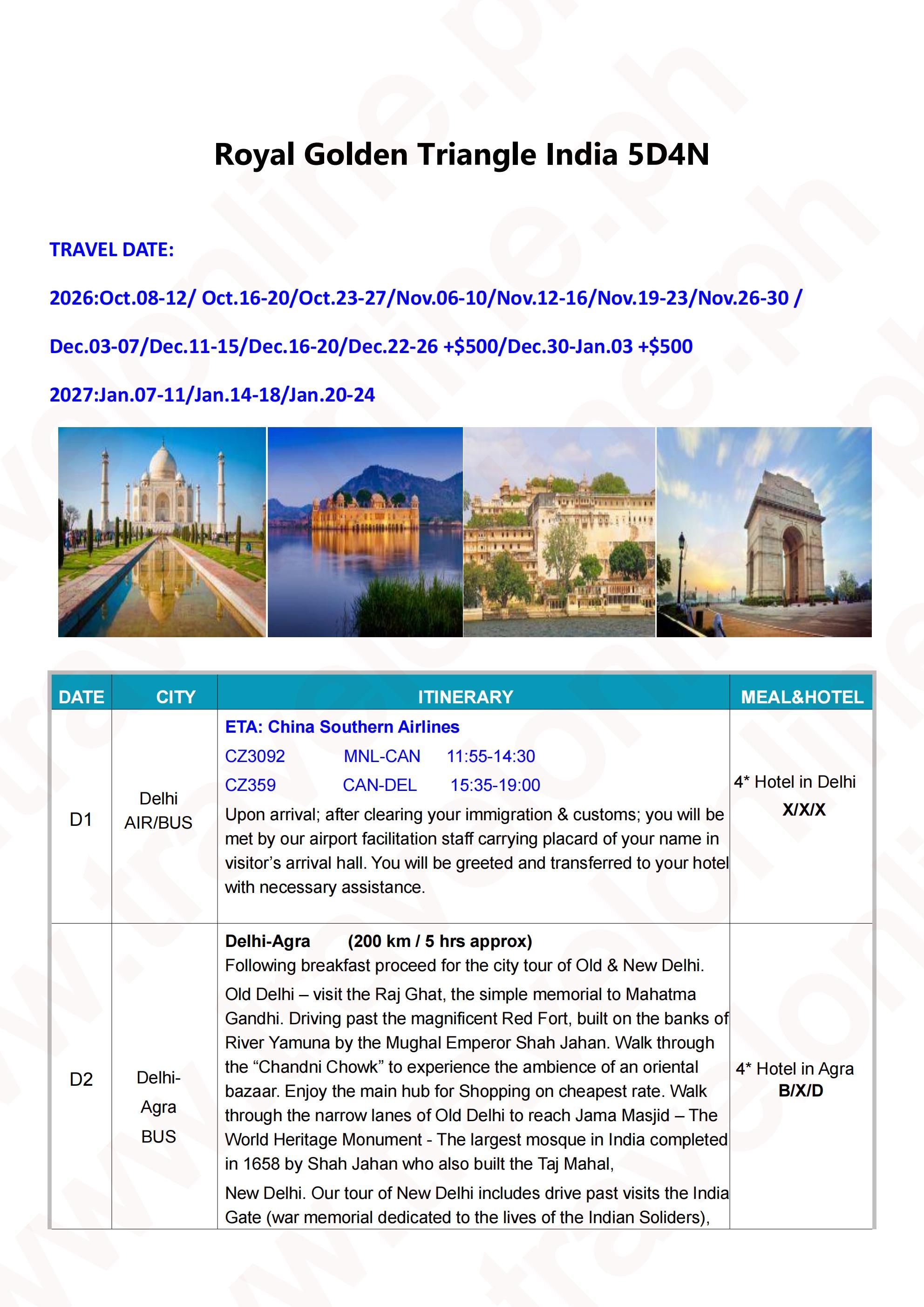 India Royal Golden Triangle 5D4N: AS LOW AS $1588/PAX itinerary