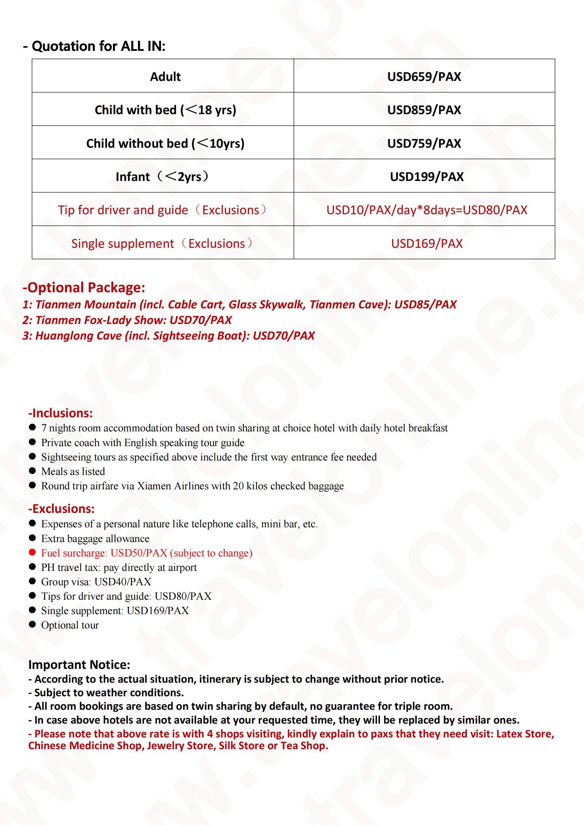 Avatar+Furong+Chongqing 8D7N (MF), out Cebu: AS LOW AS $659/PAX itinerary