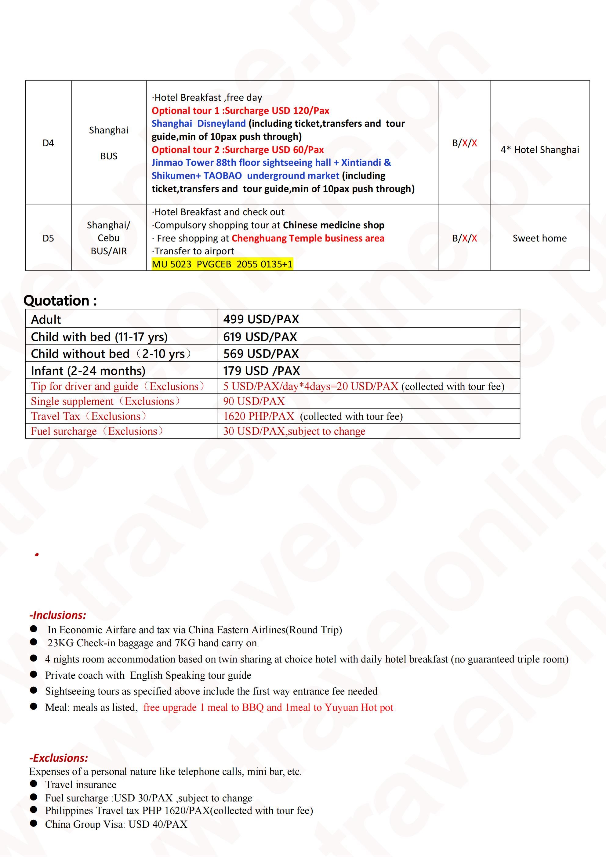 Shanghai Mini Kyoto 5D4N Tour(out Cebu),2026: AS LOW AS $499/PAX itinerary