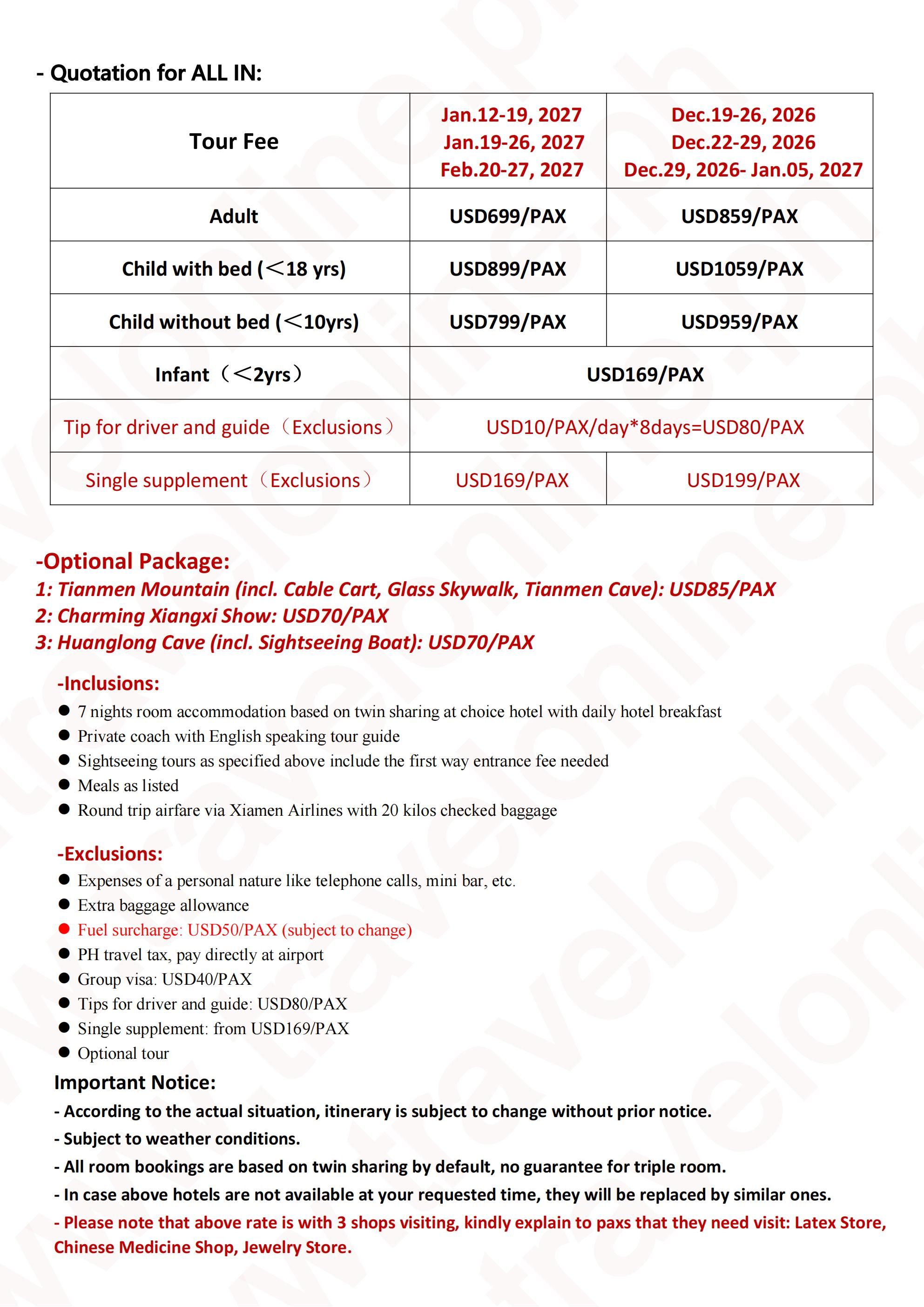 Avatar Skiing + Chongqing 8D7N(MF),Out Cebu: AS LOW AS $699/PAX itinerary
