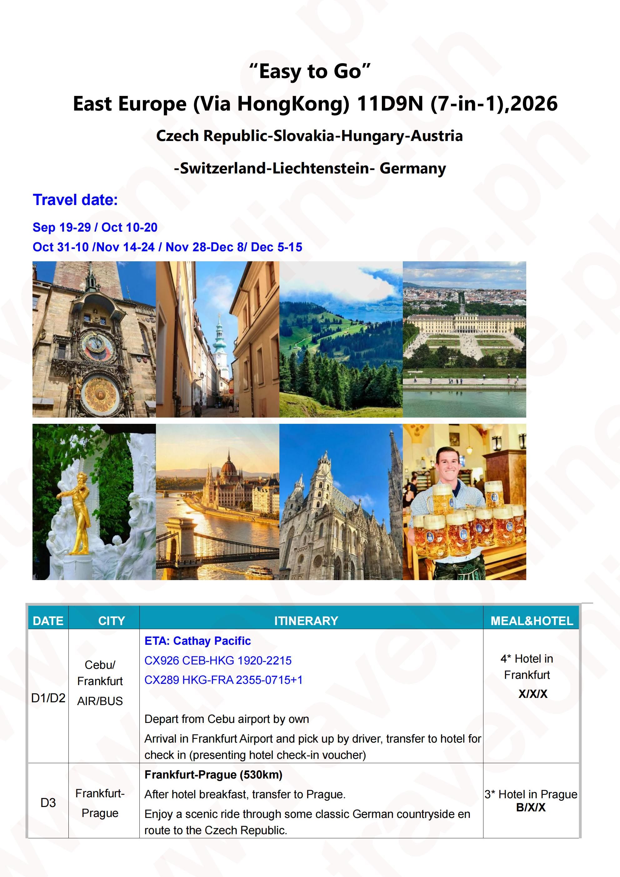 （Easy to Go）East Europe (Via HK) 11D9N (7-in-1),2026 Out Cebu: AS LOW AS $2988/PAX itinerary