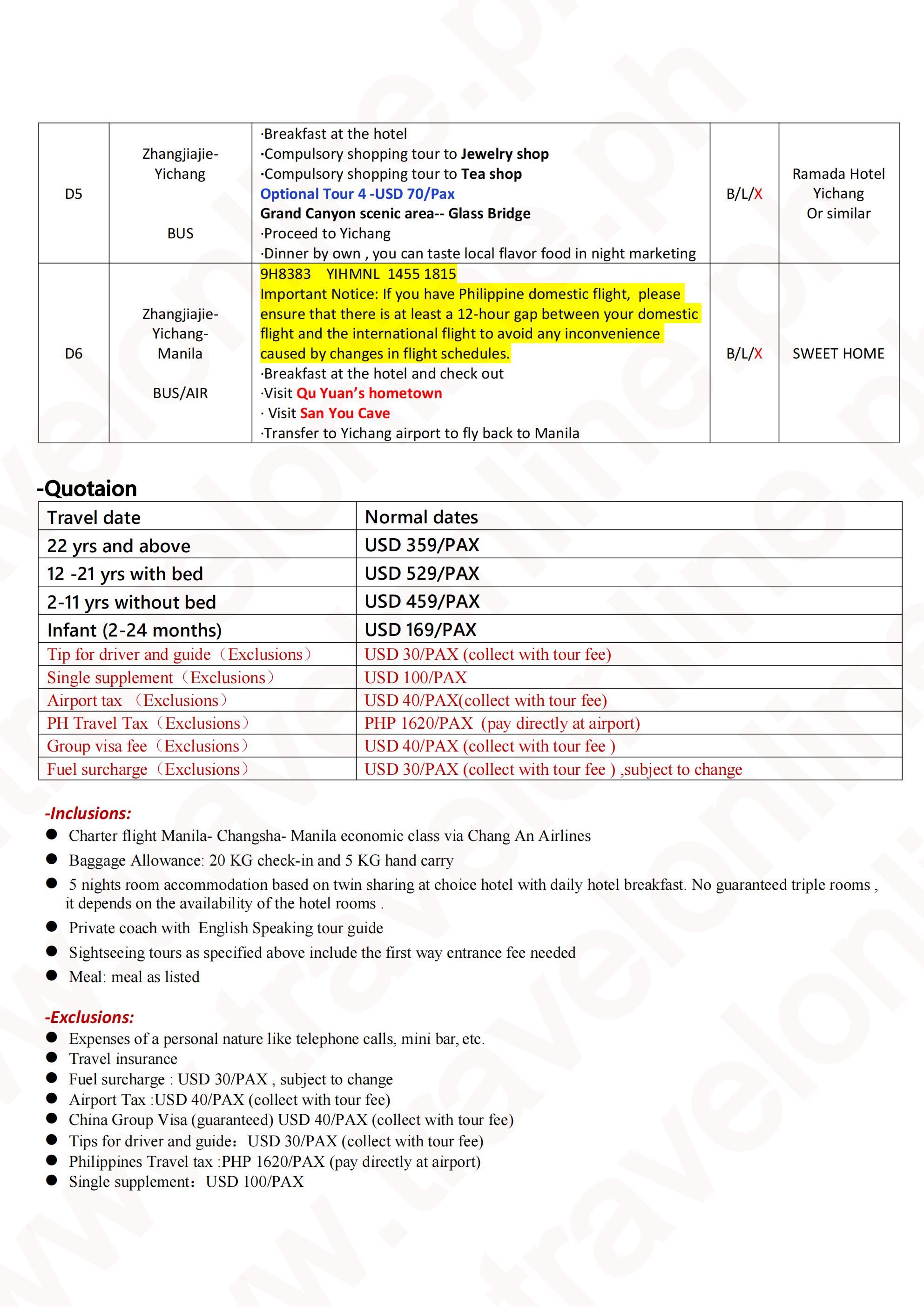 Promo Charter Flight Avatar Furong Yangtze River 6D5N Tour 2026: AS LOW AS $359/PAX itinerary