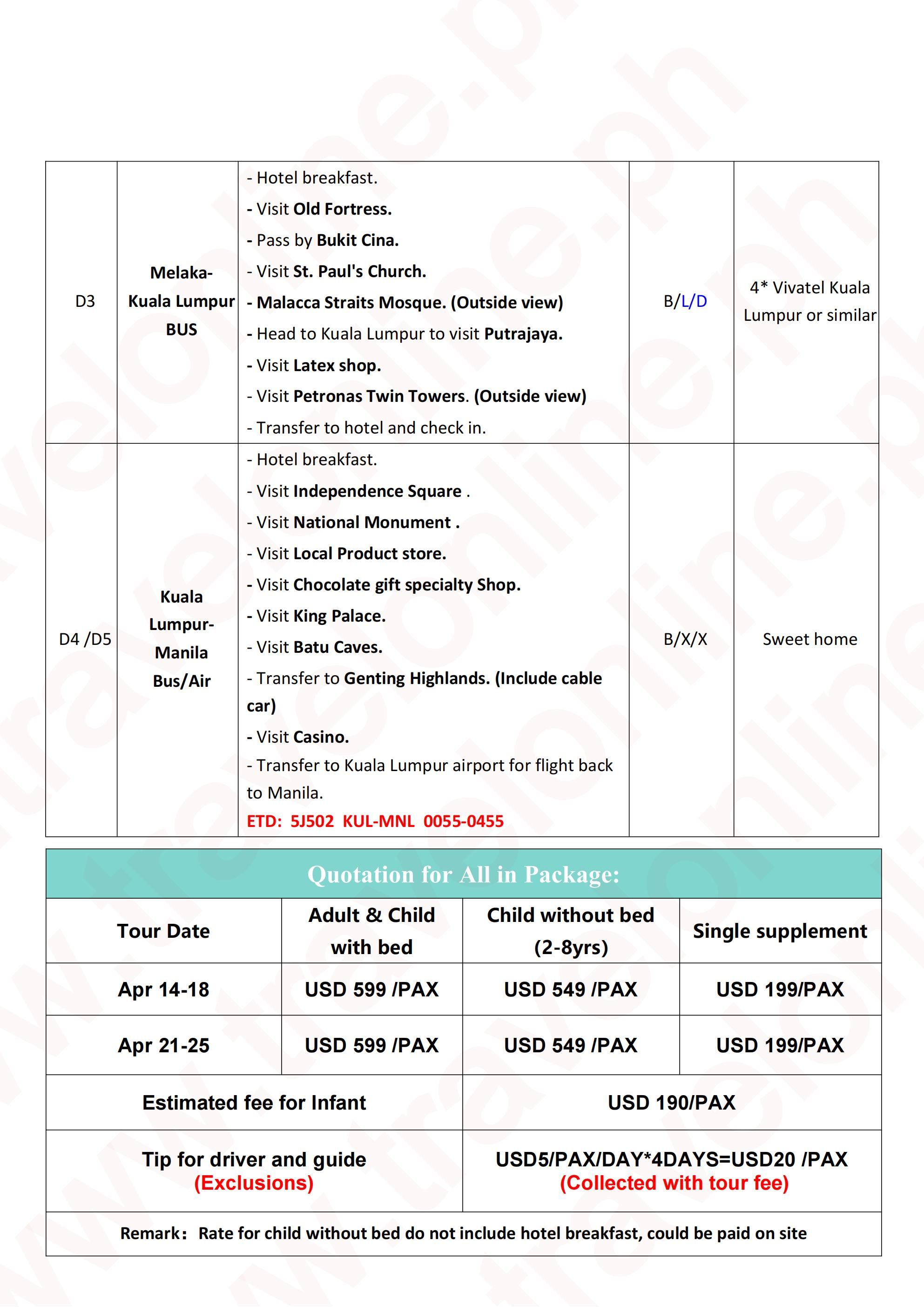 Singapore-Malaysia 5D3N Tour, 2027: AS LOW AS $599/PAX itinerary