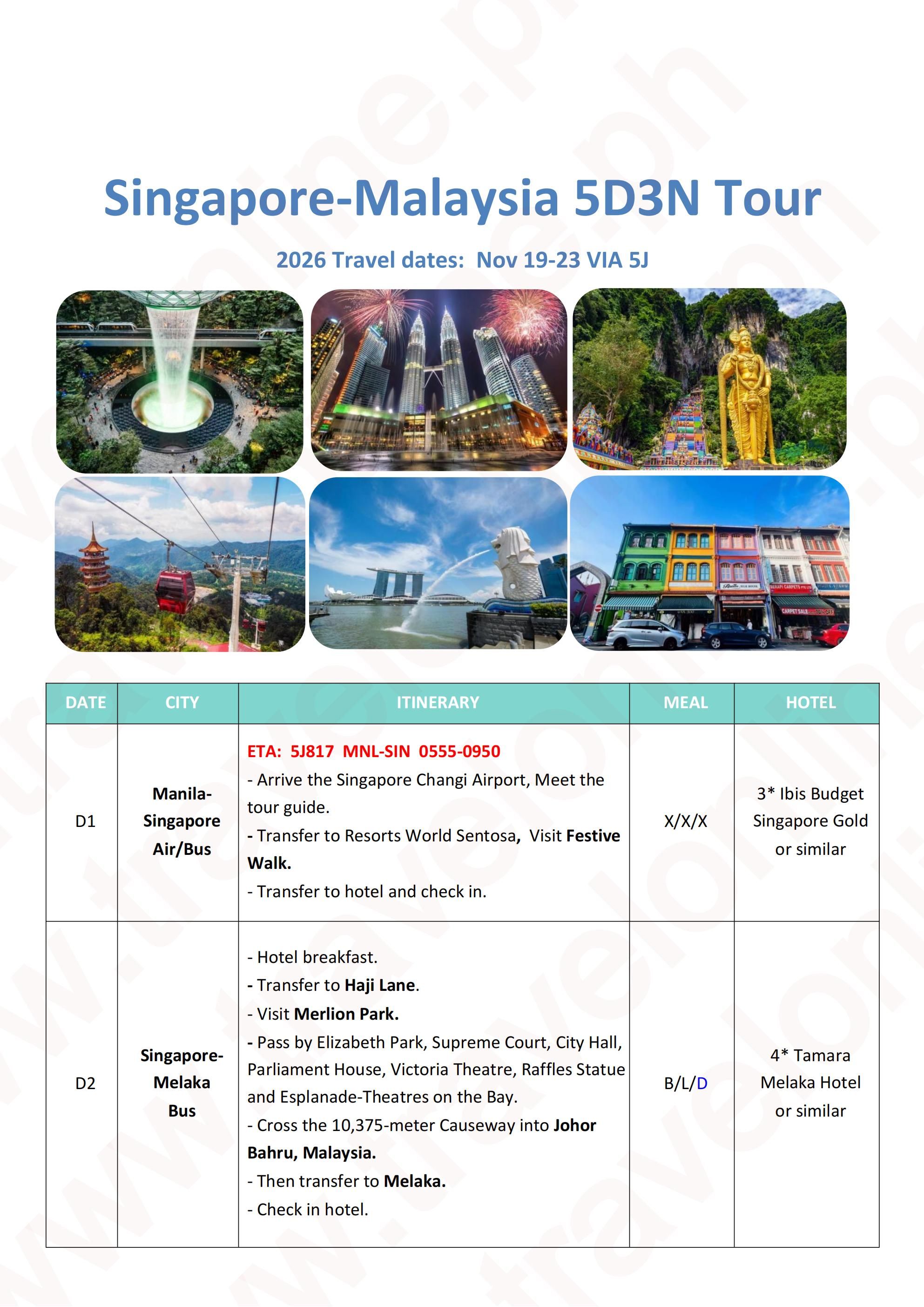 Singapore+Malaysia 5D3N, 2026: AS LOW AS $799/PAX itinerary