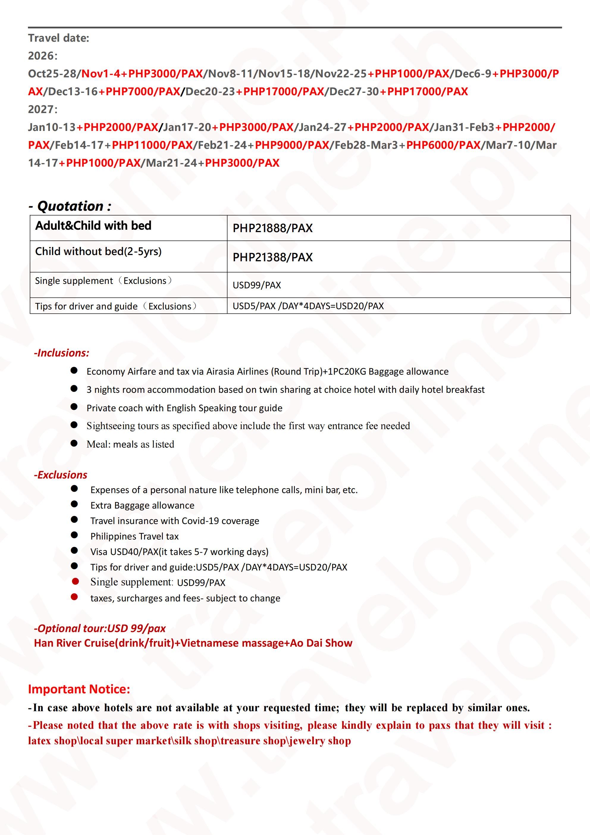 DA NANG 4D3N(Z2),2026: AS LOW AS ₱21888/PAX itinerary