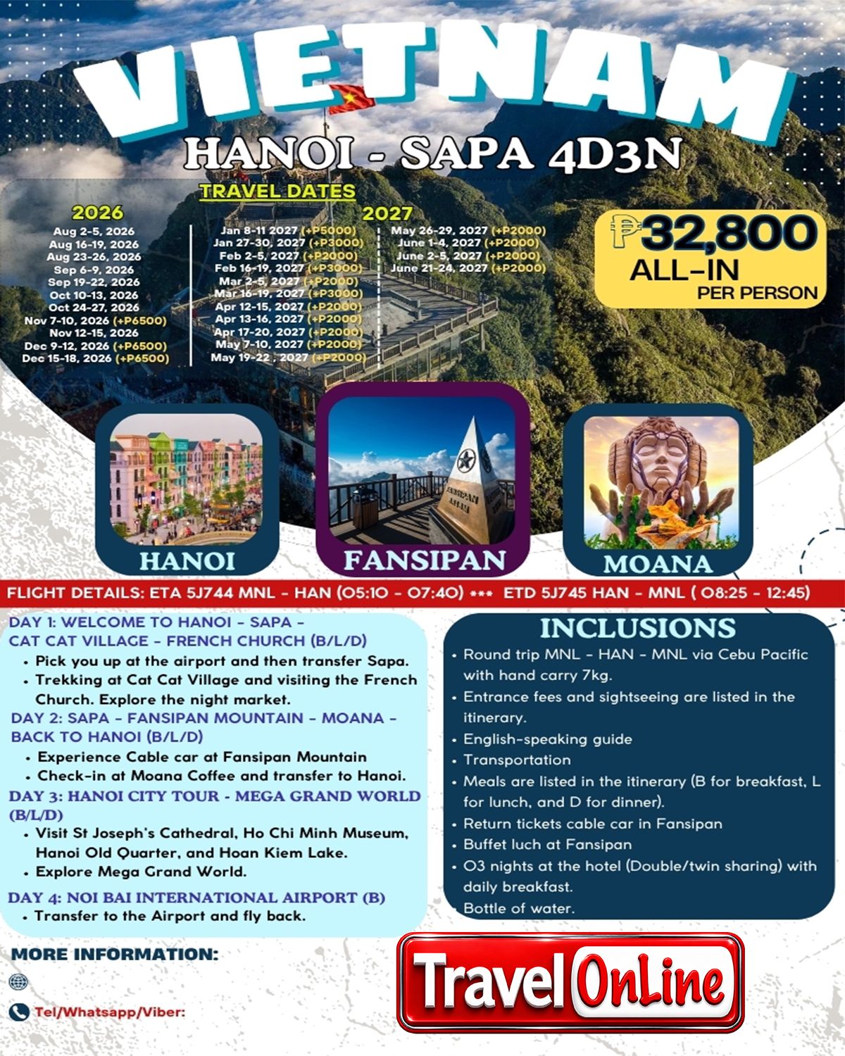 PACKAGE HANOI-SAPA 4D3N 2026, 2027 UPDATED: AS LOW AS PACKAGE HANOI-SAPA 4D3N 2026, 2027: AS LOW AS ₱32800/PAX  promo image