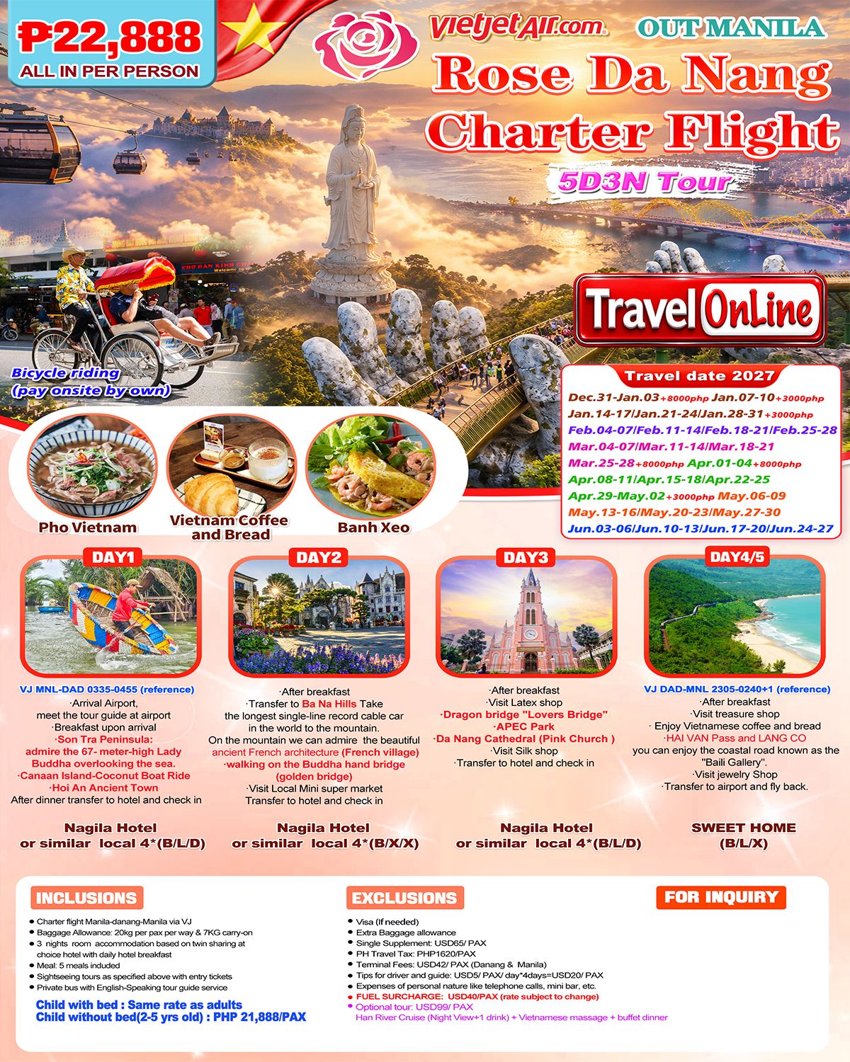 MNL-Charter Flight Rose Danang 5D3N tour, 2027B: AS LOW AS ₱22888/PAX promo image