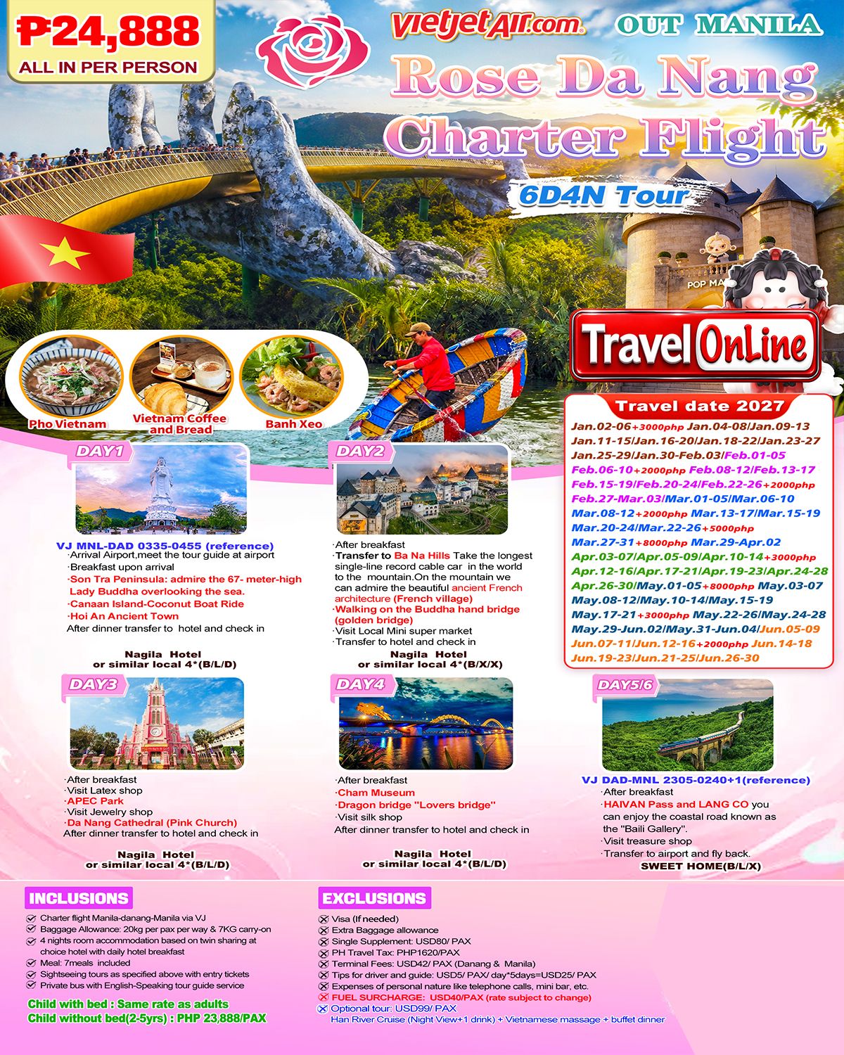 MNL-Charter Flight Rose Danang 6D4N tour, 2027A: AS LOW AS ₱ 24888/PAX promo image