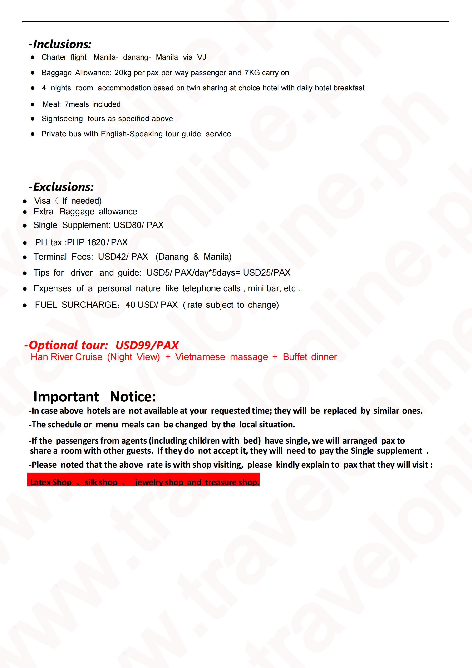 MNL-Charter Flight Rose Danang 6D4N tour, 2027A: AS LOW AS ₱ 24888/PAX itinerary