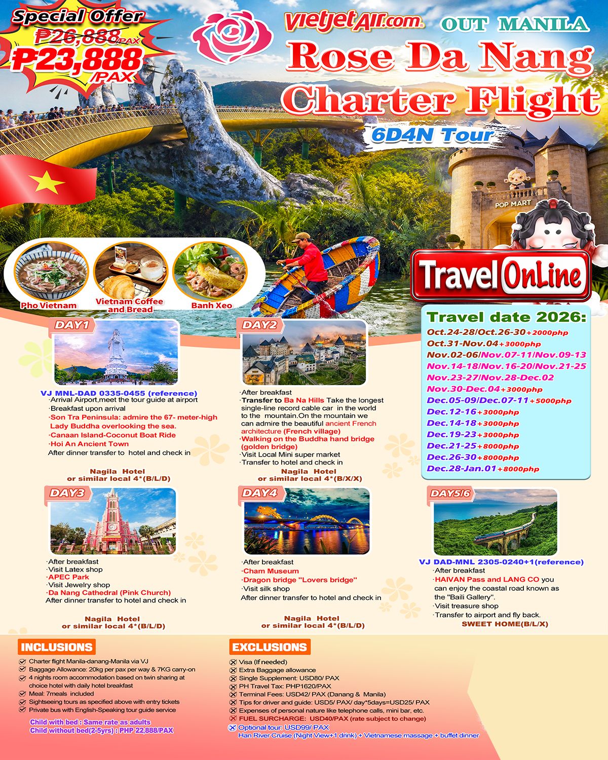 MNL-Charter Flight Rose Danang 6D4N tour, 2026A: AS LOW AS ₱23888/PAX promo image