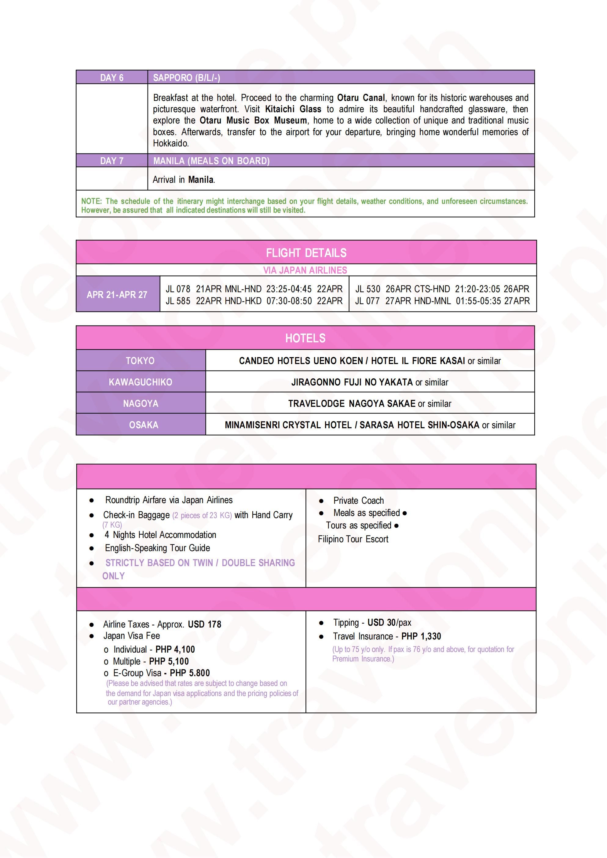 JAPAN (Memorable Japan_Sakura) 2027: AS LOW AS $2088/PAX itinerary