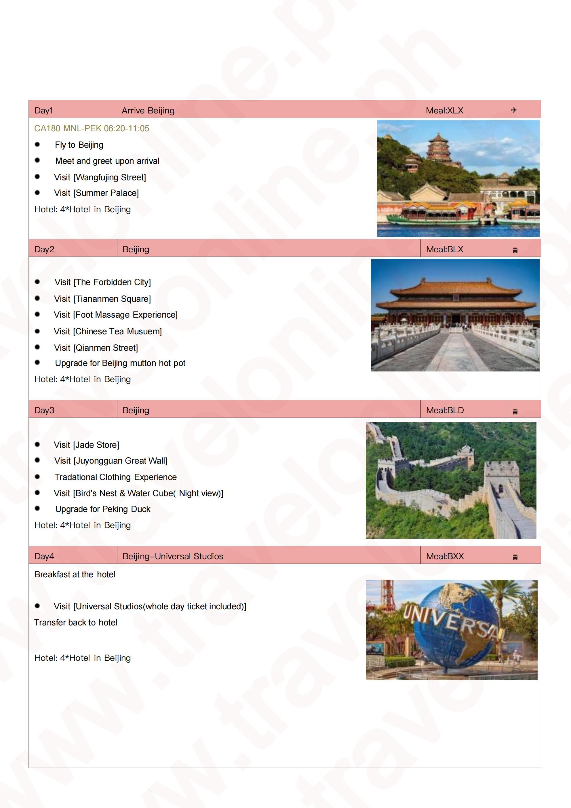 Beijing+Universal Studios 5D4N: AS LOW AS $569/PAX itinerary