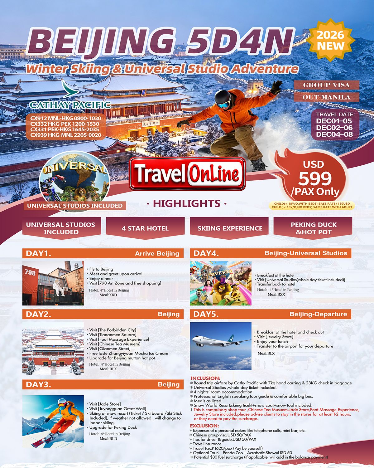 Beijing+Skiing+Universal Studios 5D4N: AS LOW AS $599/PAX promo image