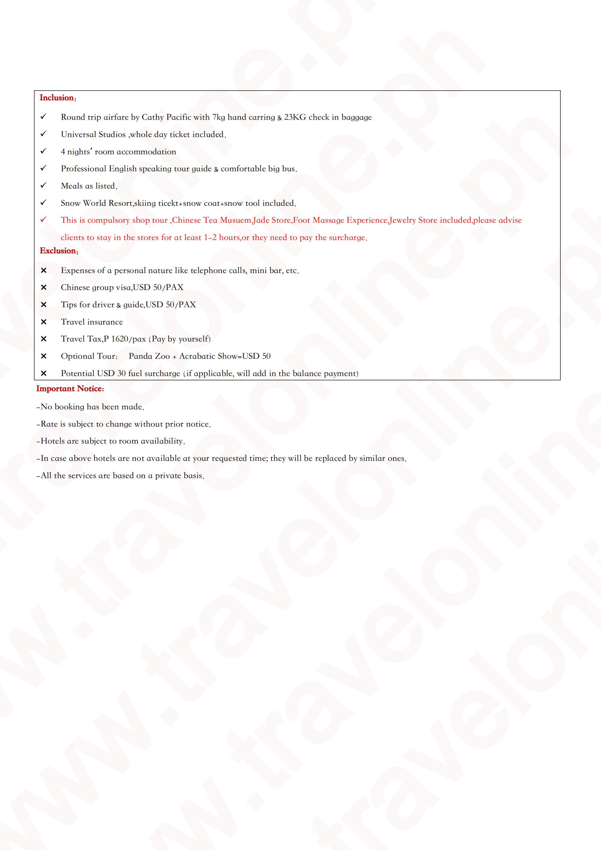 Beijing+Skiing+Universal Studios 5D4N: AS LOW AS $599/PAX itinerary