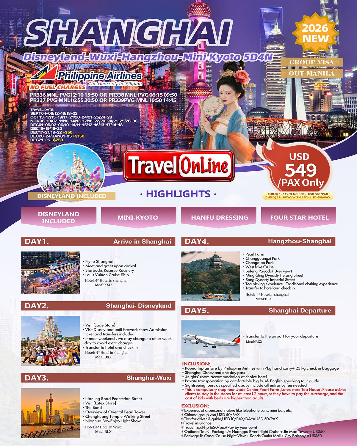 Shanghai Disneyland +Hangzhou-Mini Kyoto 5D4N Package: AS LOW AS $549/PAX promo image