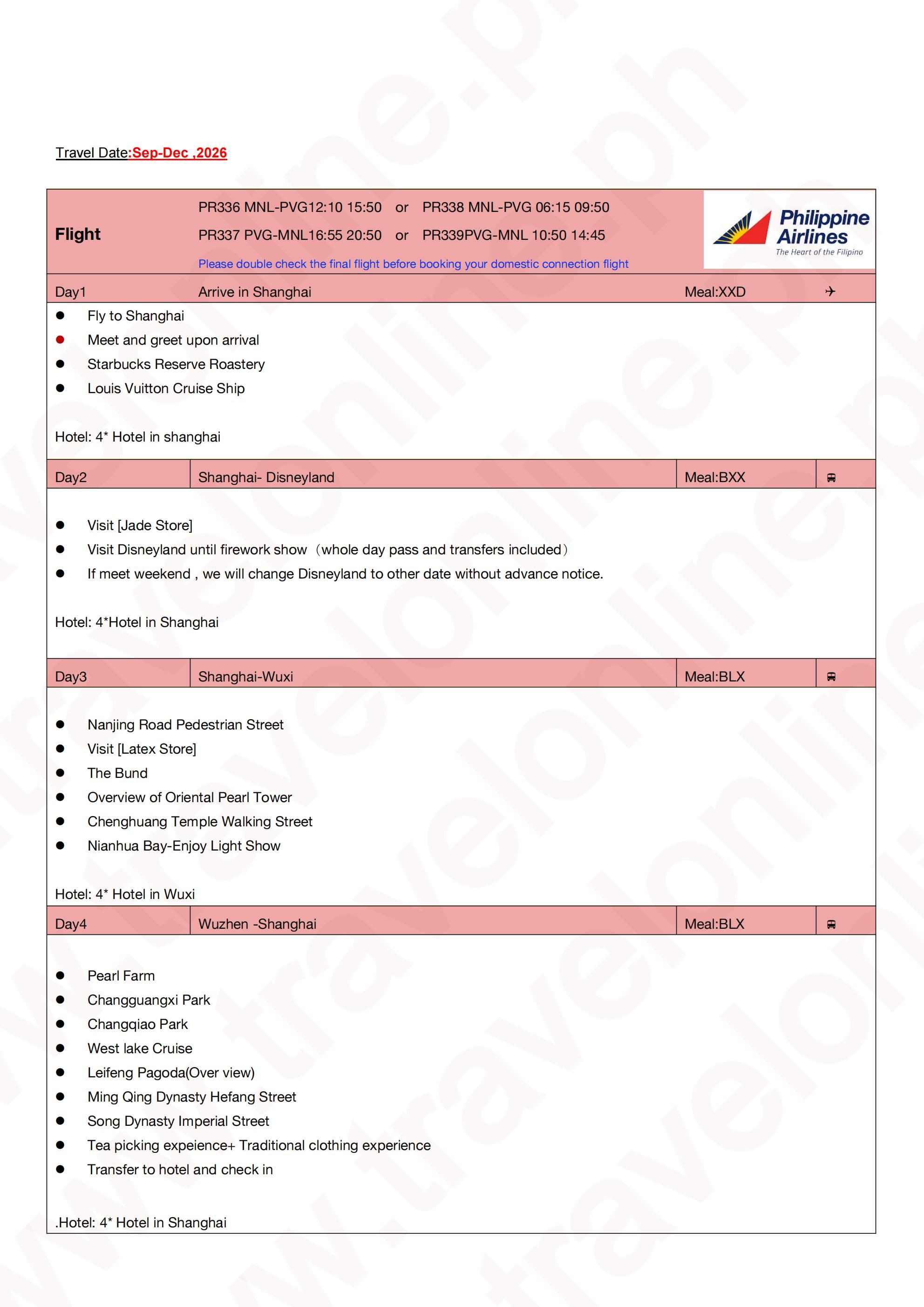 Shanghai Disneyland +Hangzhou-Mini Kyoto 5D4N Package: AS LOW AS $549/PAX itinerary