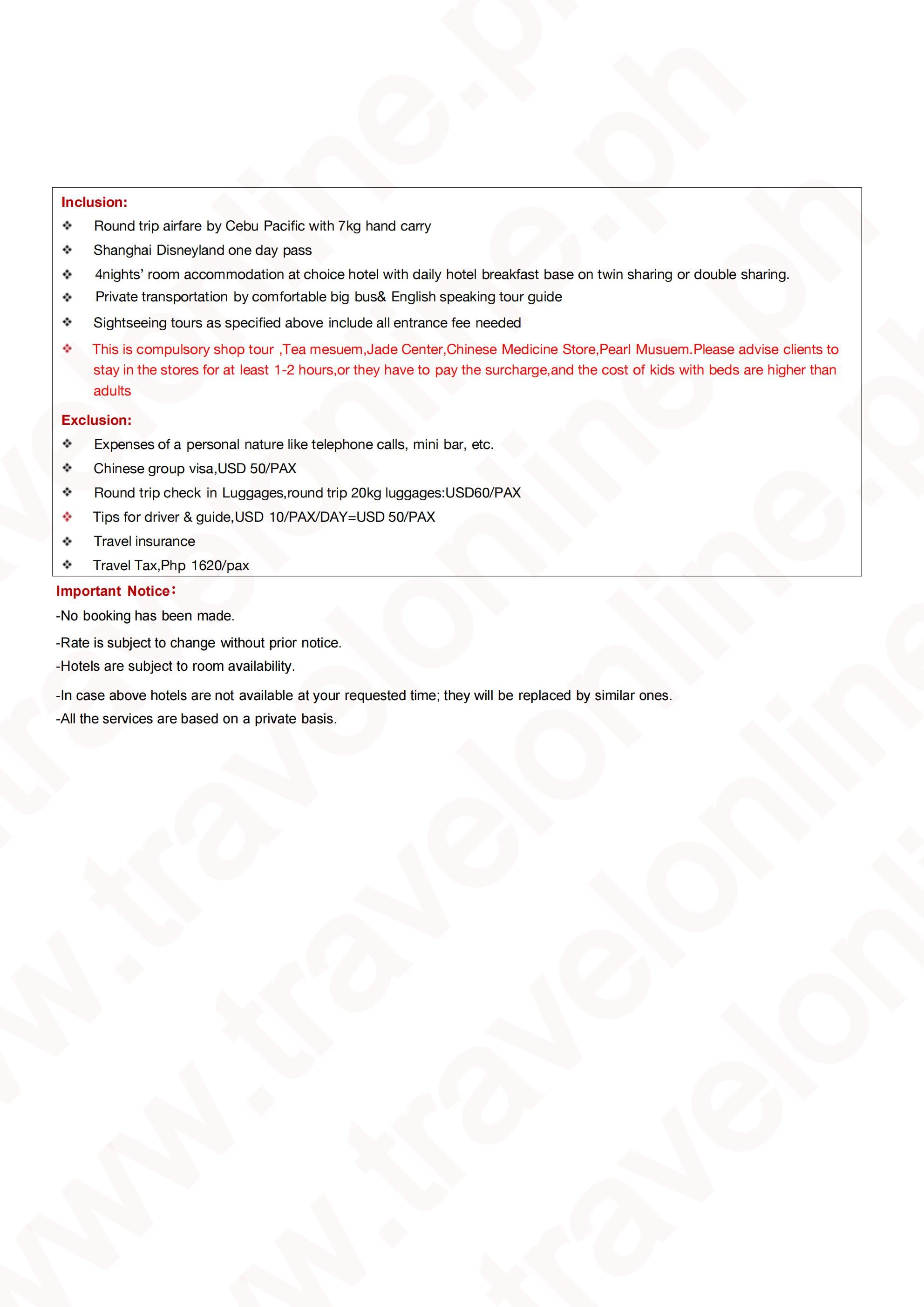 Shanghai+Disneyland+Hangzhou 6D4N Package: AS LOW AS $399/PAX itinerary